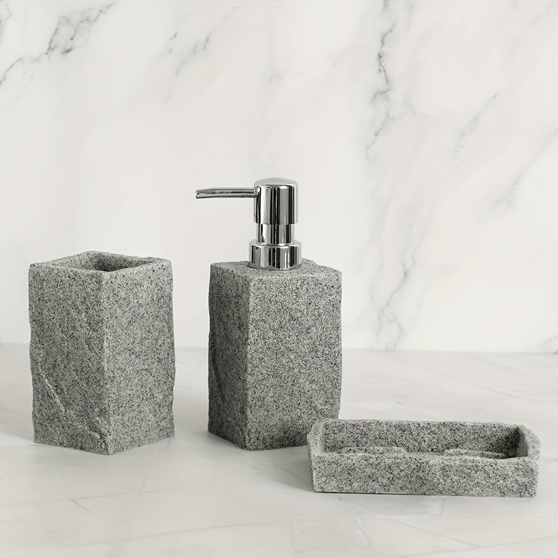 Gray Resin Bathroom Set – Luxury Set of 4 Pieces for an Elegant Bathroom