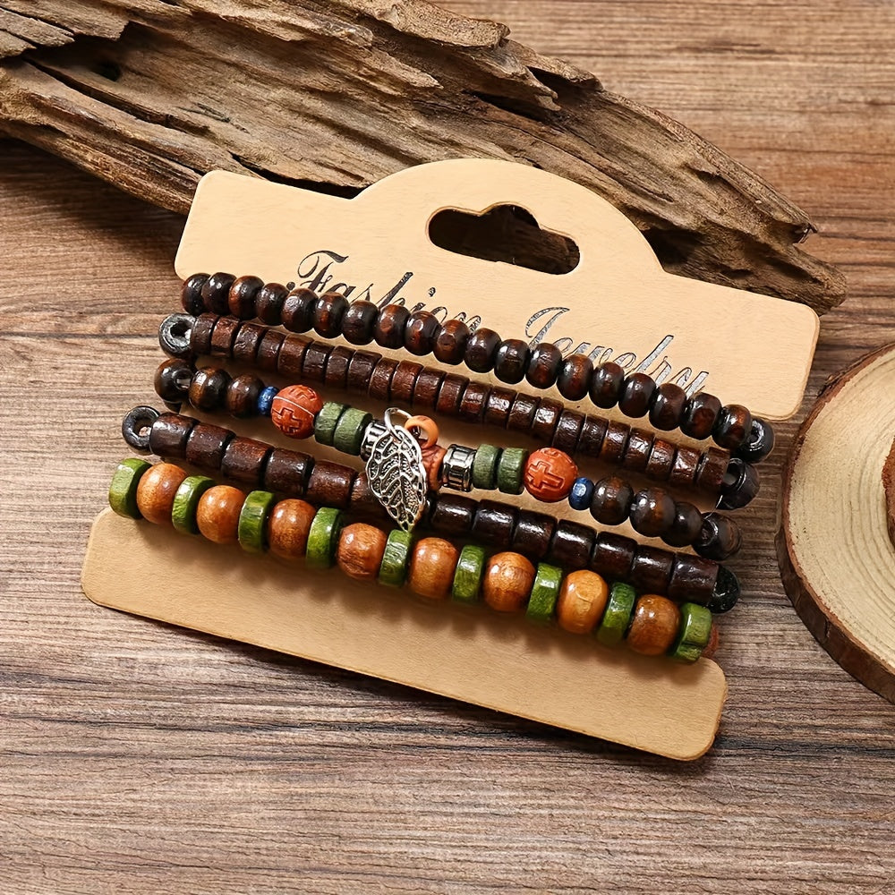 Natural Wooden Bead Bracelets Set - For the Rugged Man