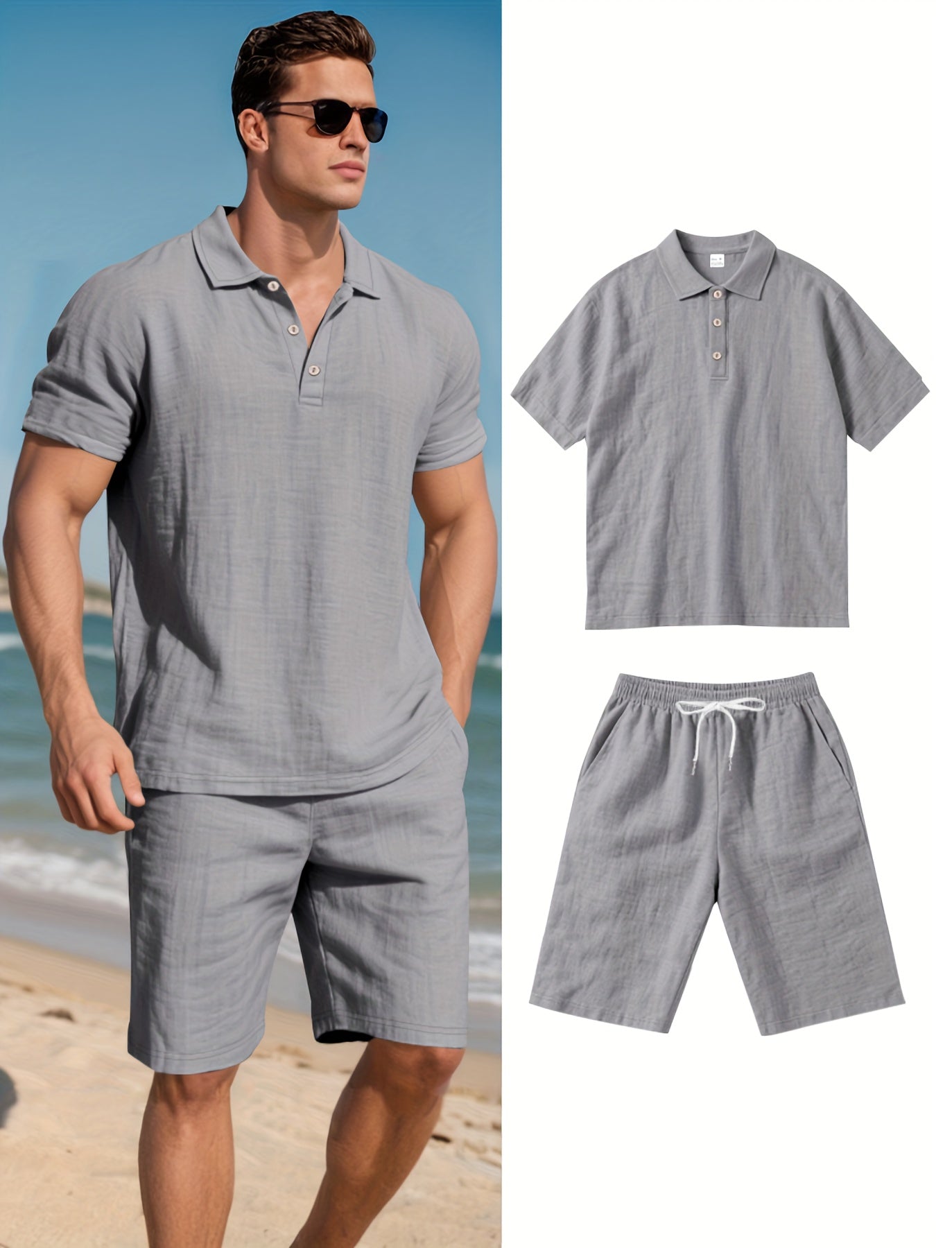 Men's Linen Polo and Shorts Set – Comfortable and Casual for Warm Days