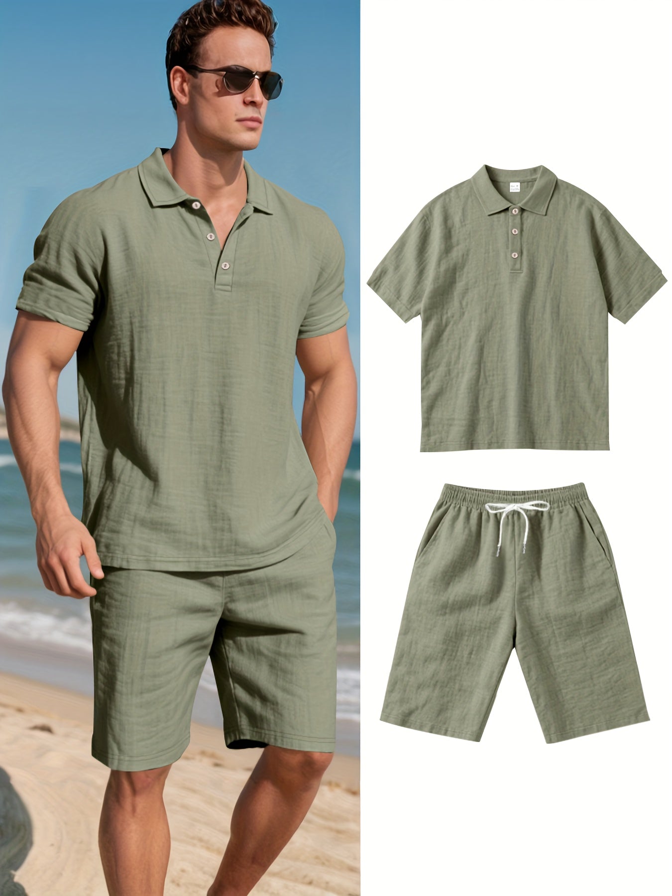 Men's Linen Polo and Shorts Set – Comfortable and Casual for Warm Days