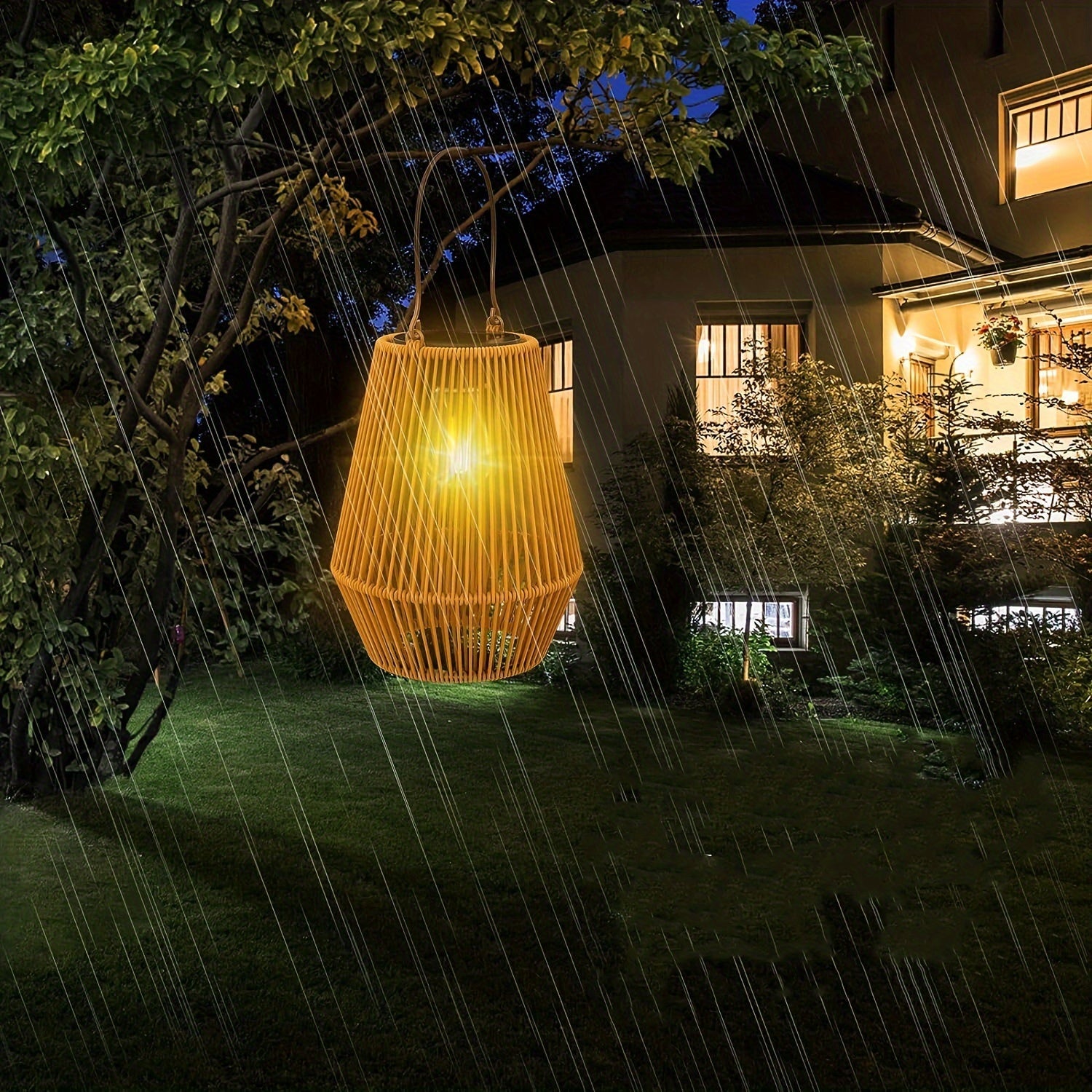 Boho Solar Hanging Lamps Set – Sustainable Wicker Lanterns for Garden and Balcony