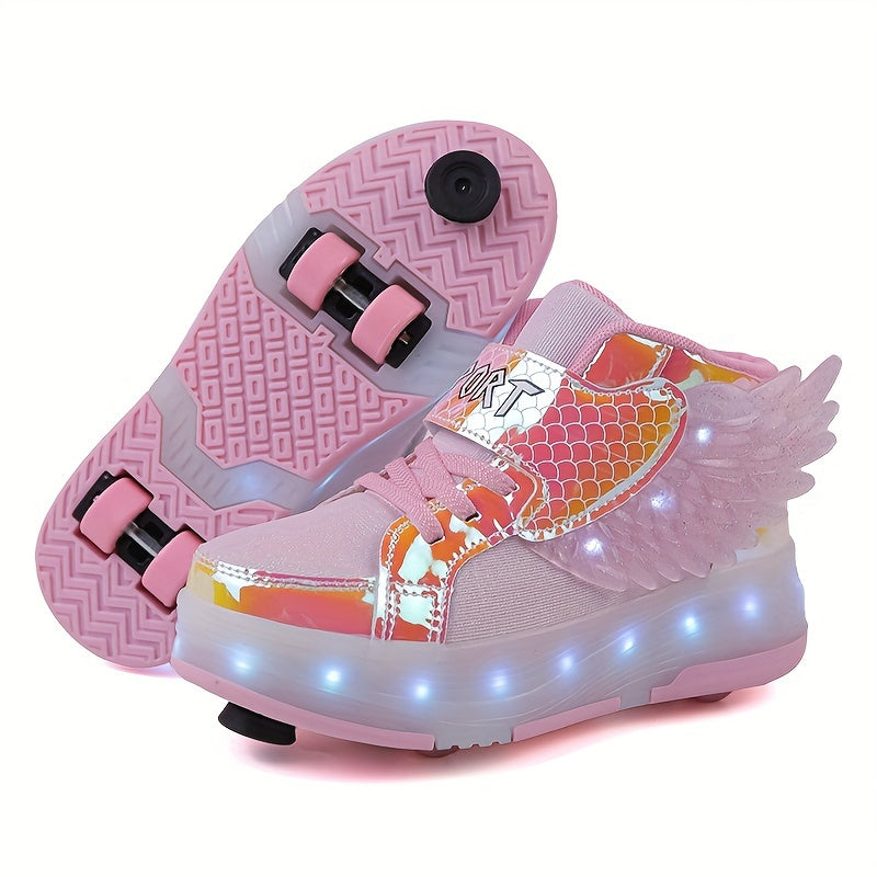 Glowing Roller Skate Sneakers with Wings – USB Rechargeable for Girls and Teens