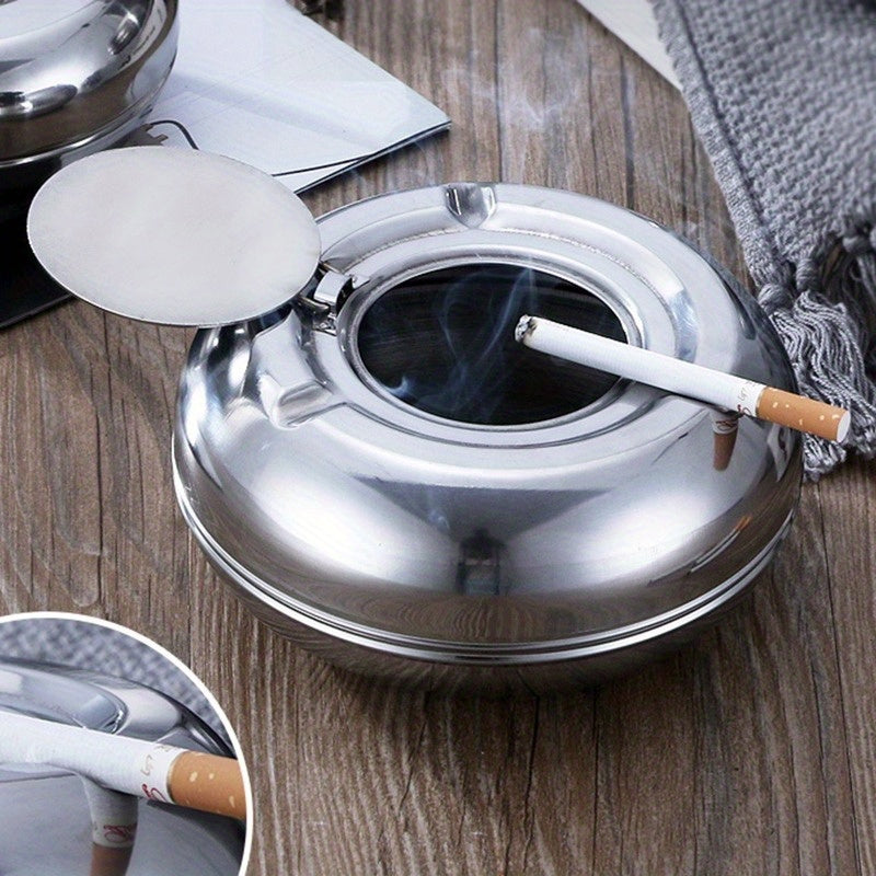Stainless Steel Ashtray with Lid – Windproof and Rust-Free Ashtray for Indoor and Outdoor Use