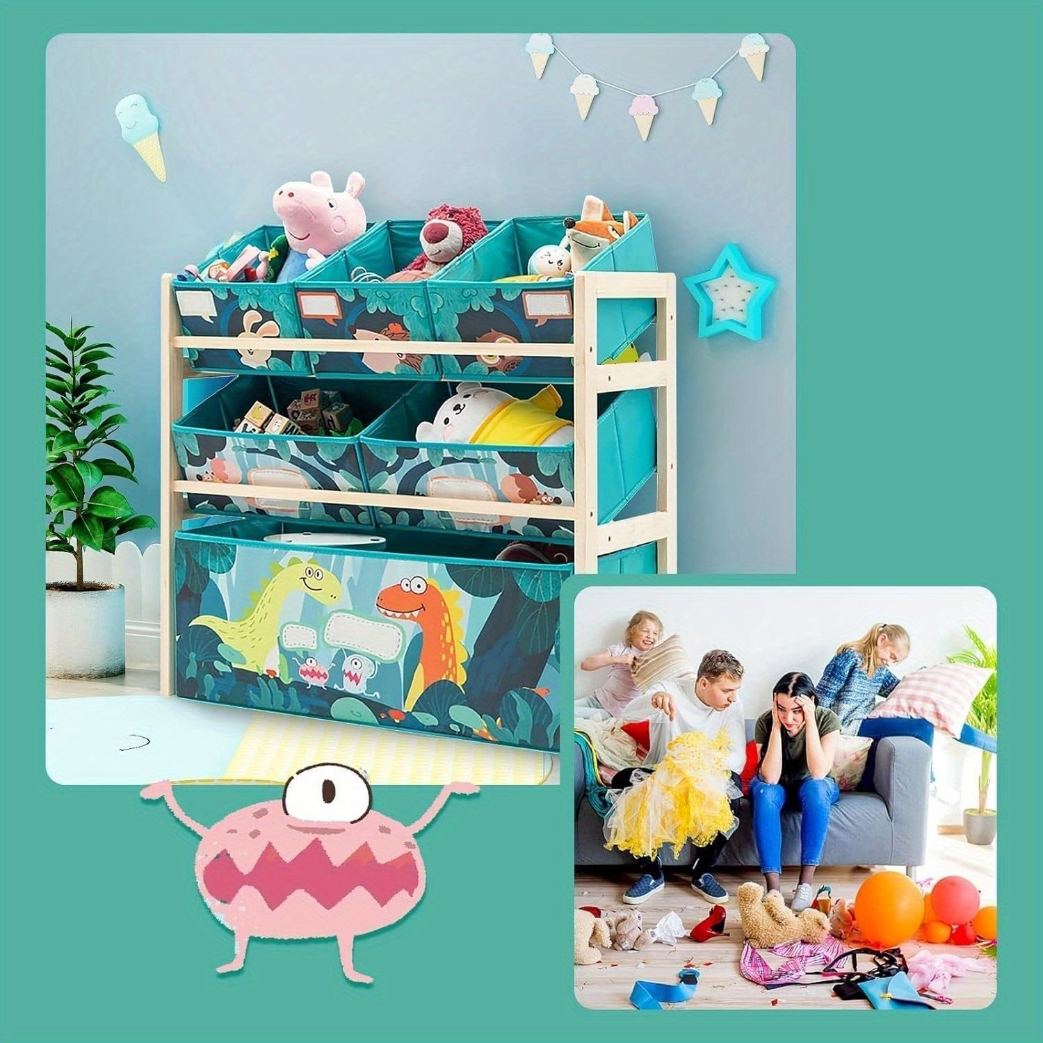 Toy Organizer with 3 Levels and Storage Bins – Perfect for Children's Room and Toy Storage