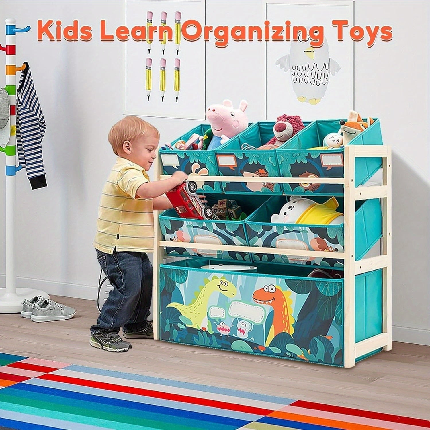 Toy Organizer with 3 Levels and Storage Bins – Perfect for Children's Room and Toy Storage