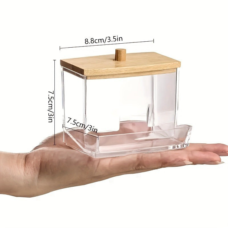 Acrylic Cotton Pad Holder with Bamboo Lid - Stylish Solution for Your Bathroom