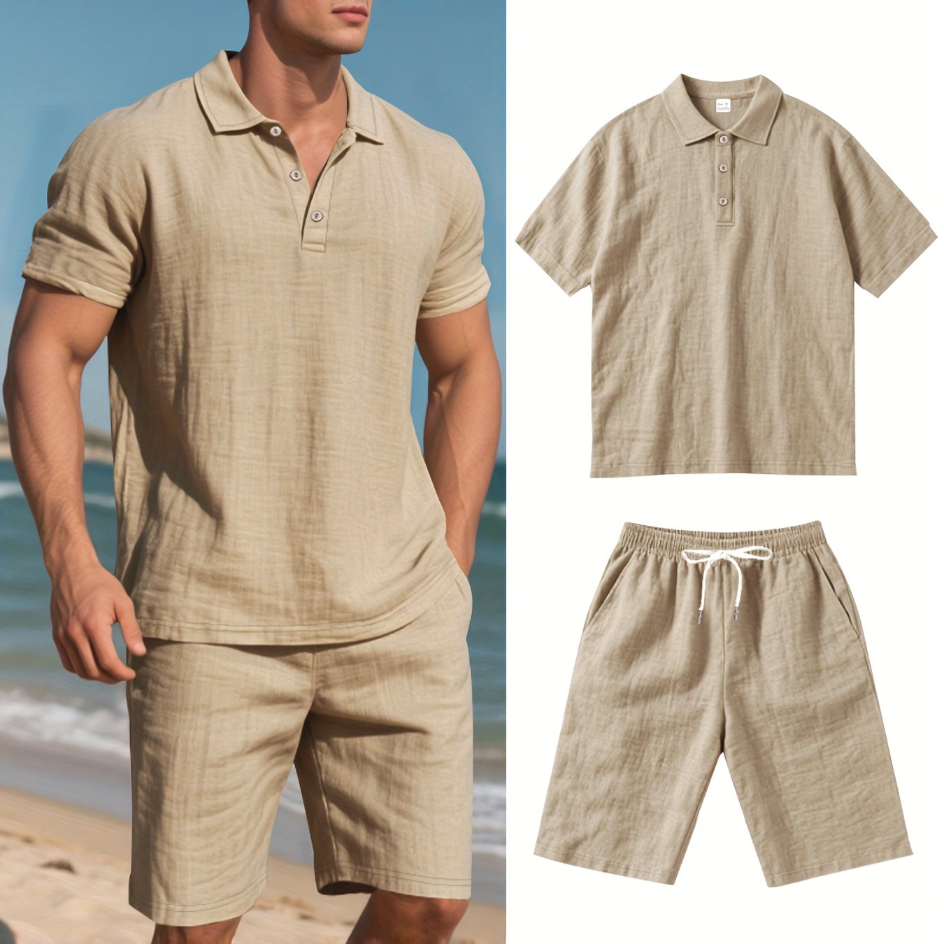 Men's Linen Polo and Shorts Set – Comfortable and Casual for Warm Days