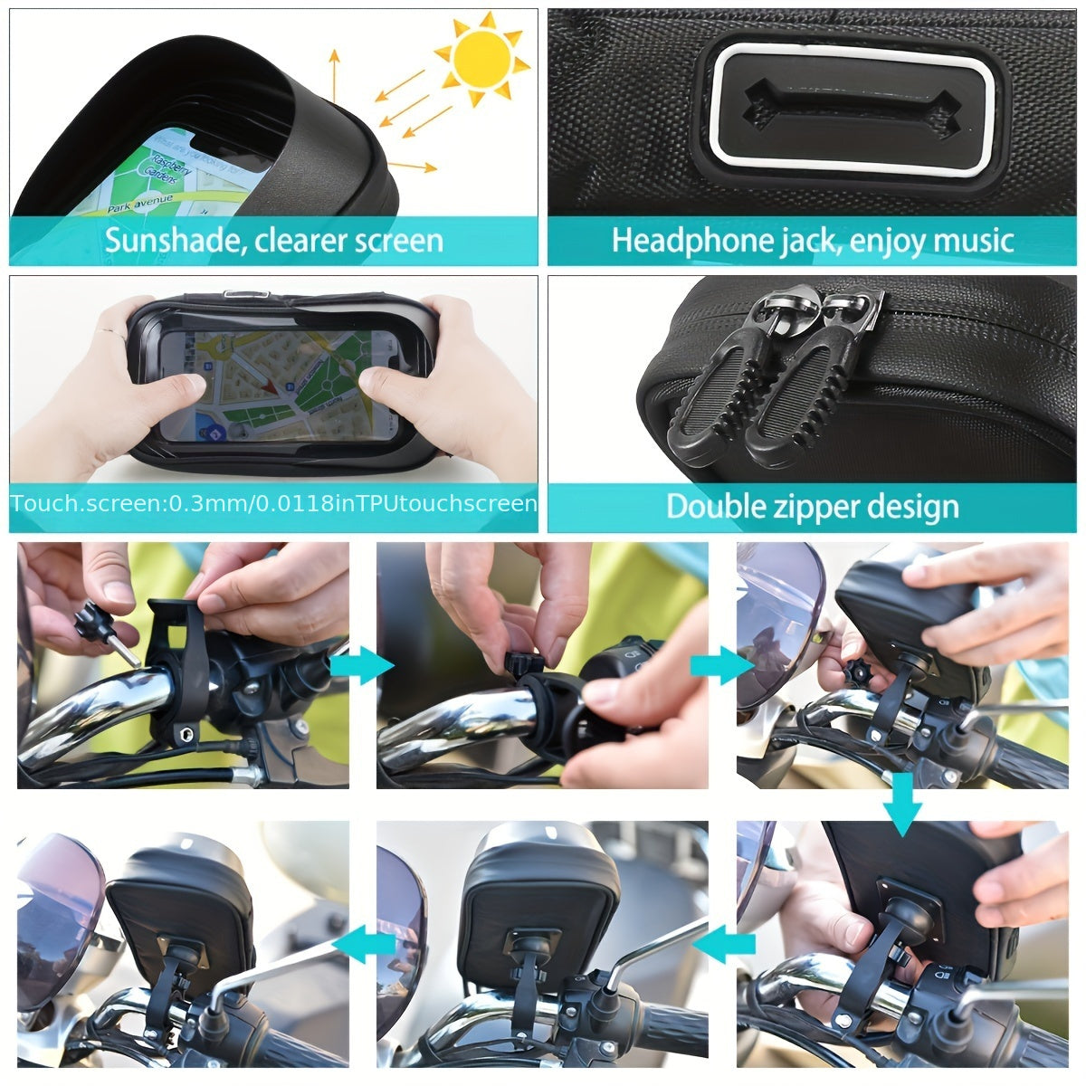 Waterproof Bicycle and Motorcycle Phone Holder – Handlebar Bag with 360° Rotation Option