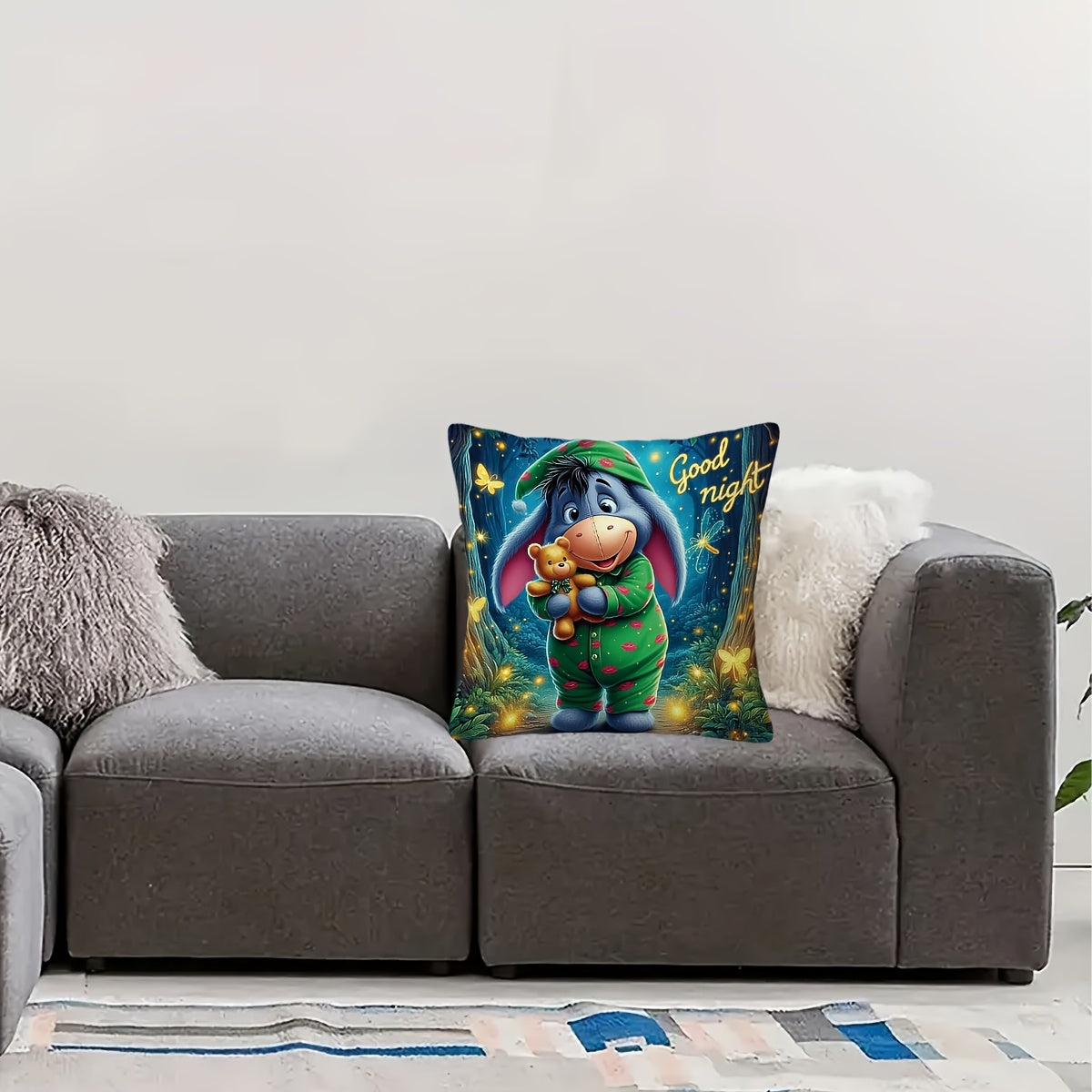 Eeyore Plush Cushion Cover - Playful Double-Sided Design with Zipper for Living Room and Bedroom