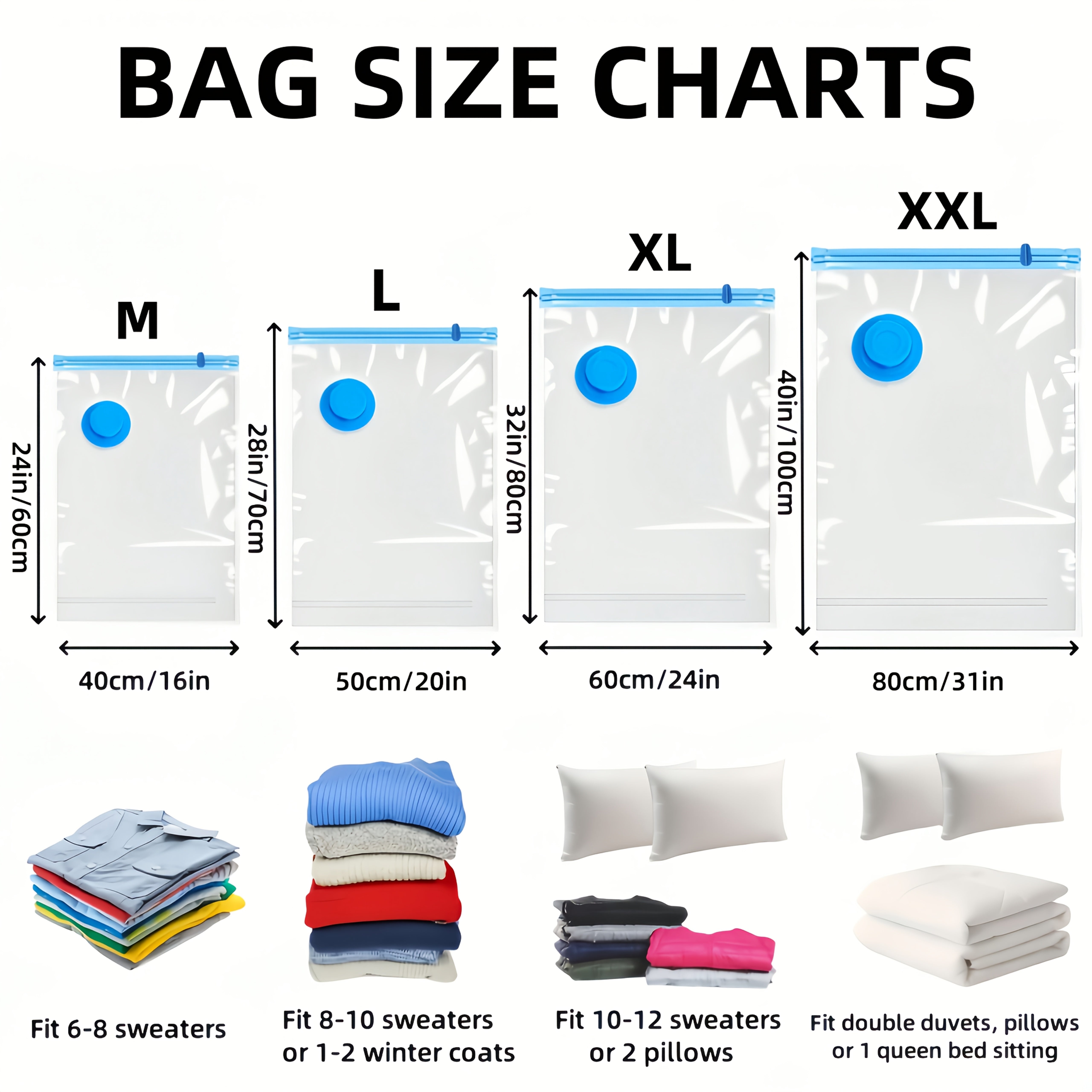Set of Extra Large Vacuum Storage Bags – Reusable, Waterproof, and Space-Saving