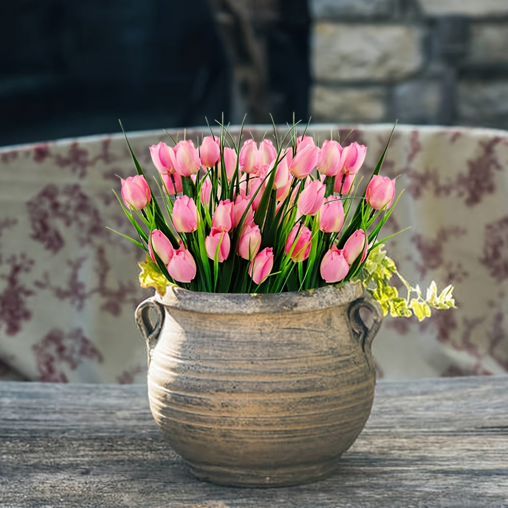 Set of 6 Bundles of Artificial Tulips – UV-Resistant and Realistic for Garden and Interior Decoration