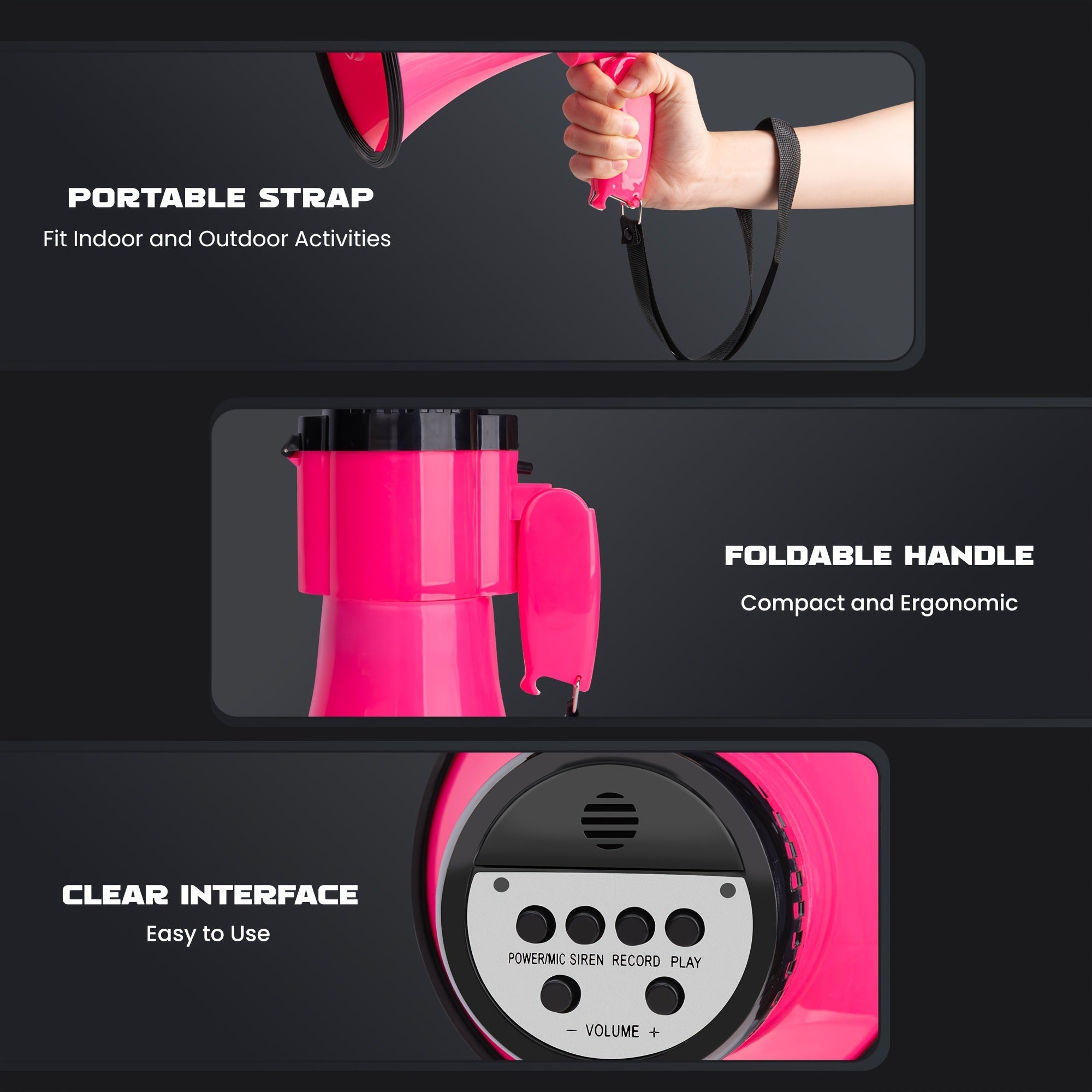 Powerful Megaphone with Siren - Range up to 731 meters, Adjustable Volume