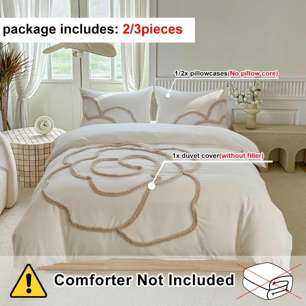 Tufted Bedding Set – Bedspread and Pillow Covers with Large Floral Design