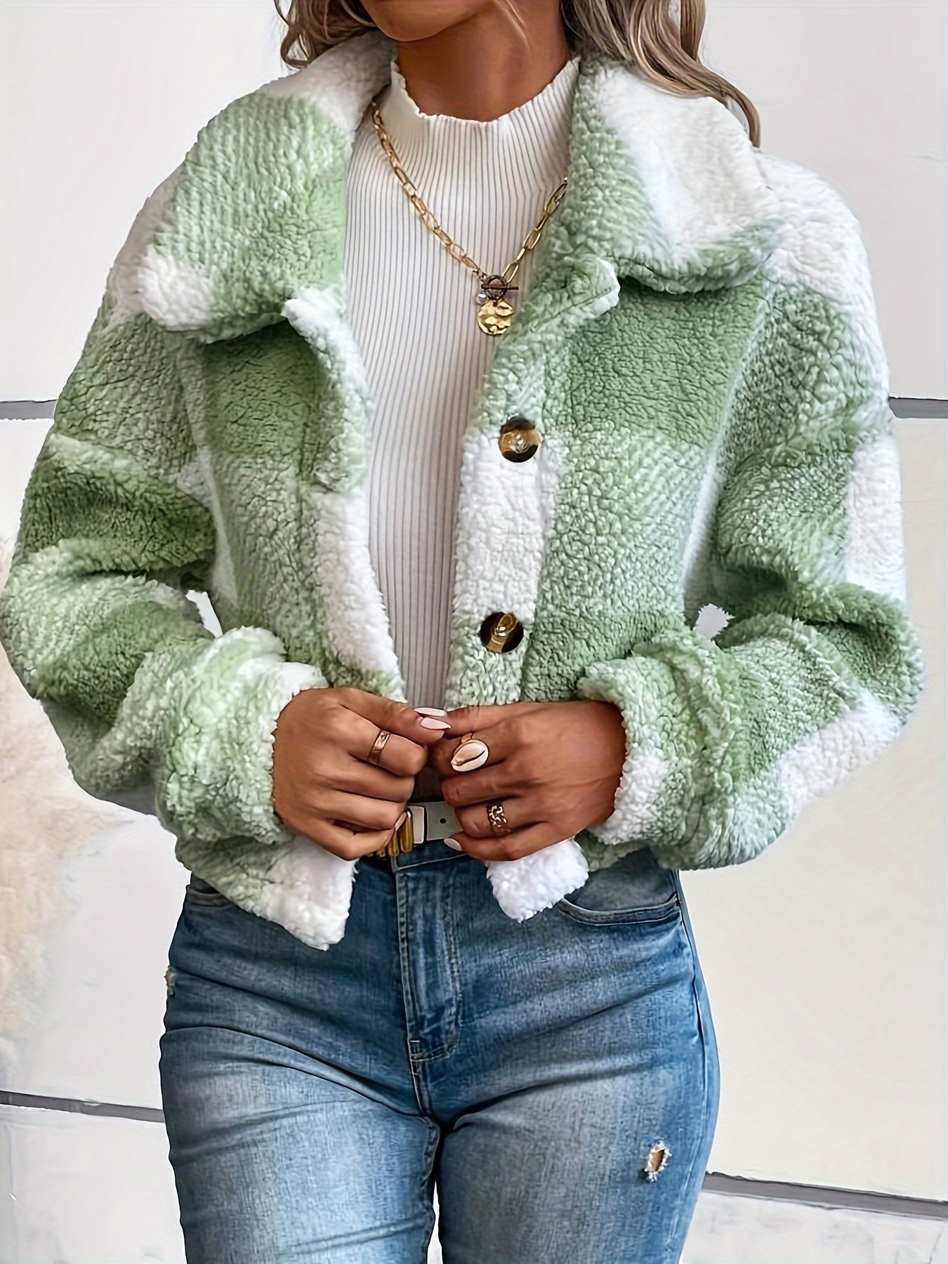 Luna Checkered Teddy Jacket - Warmth and Style for Women