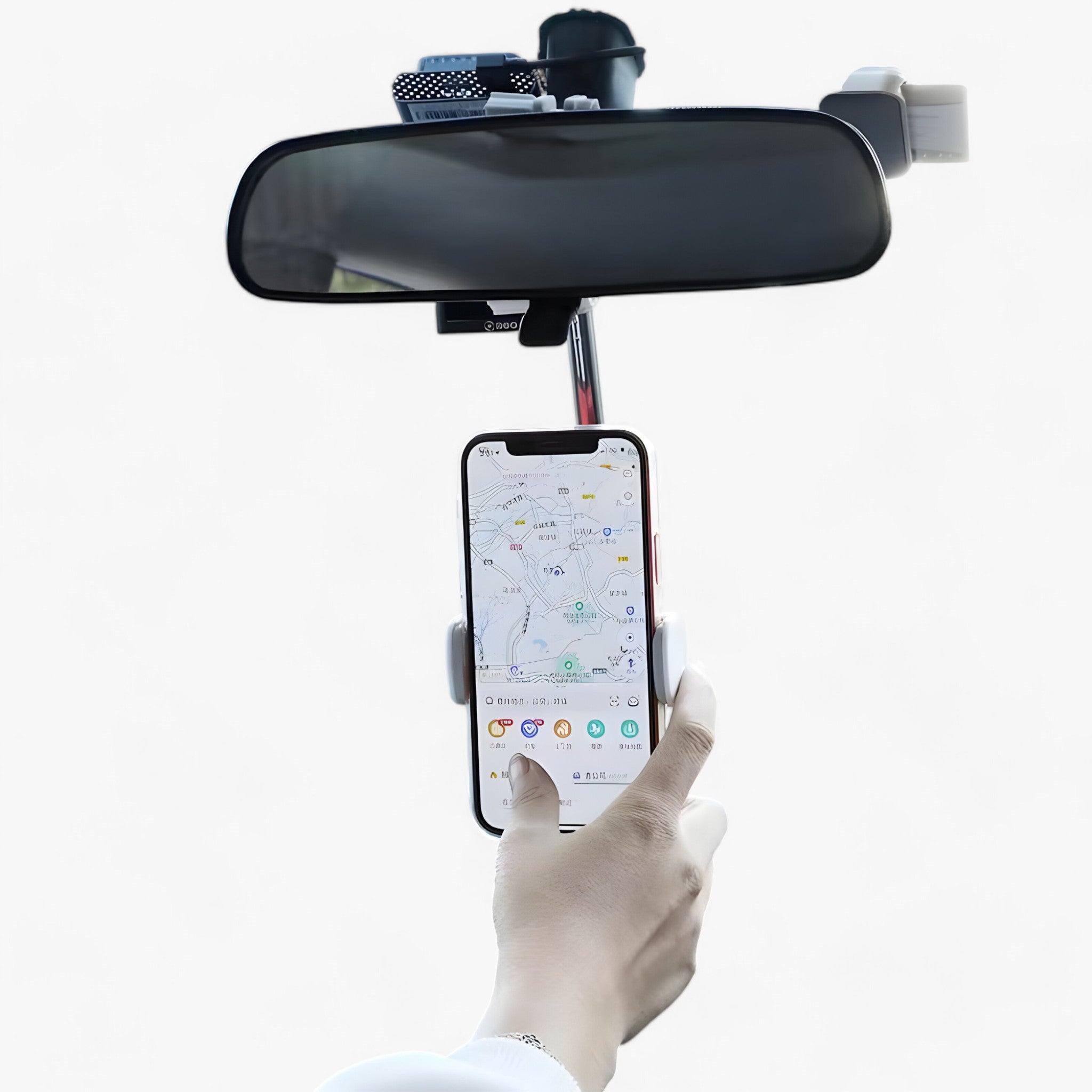 Universal Adjustable Car Mirror Phone Mount – Secure and Flexible Fit