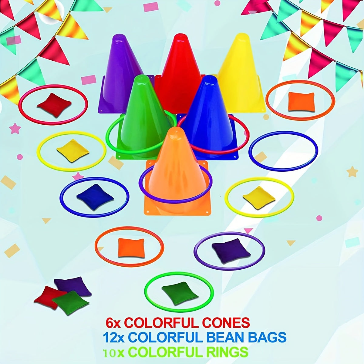 Colourful Ring Toss Set – Cones, Rings and Bean Bags for Family Fun