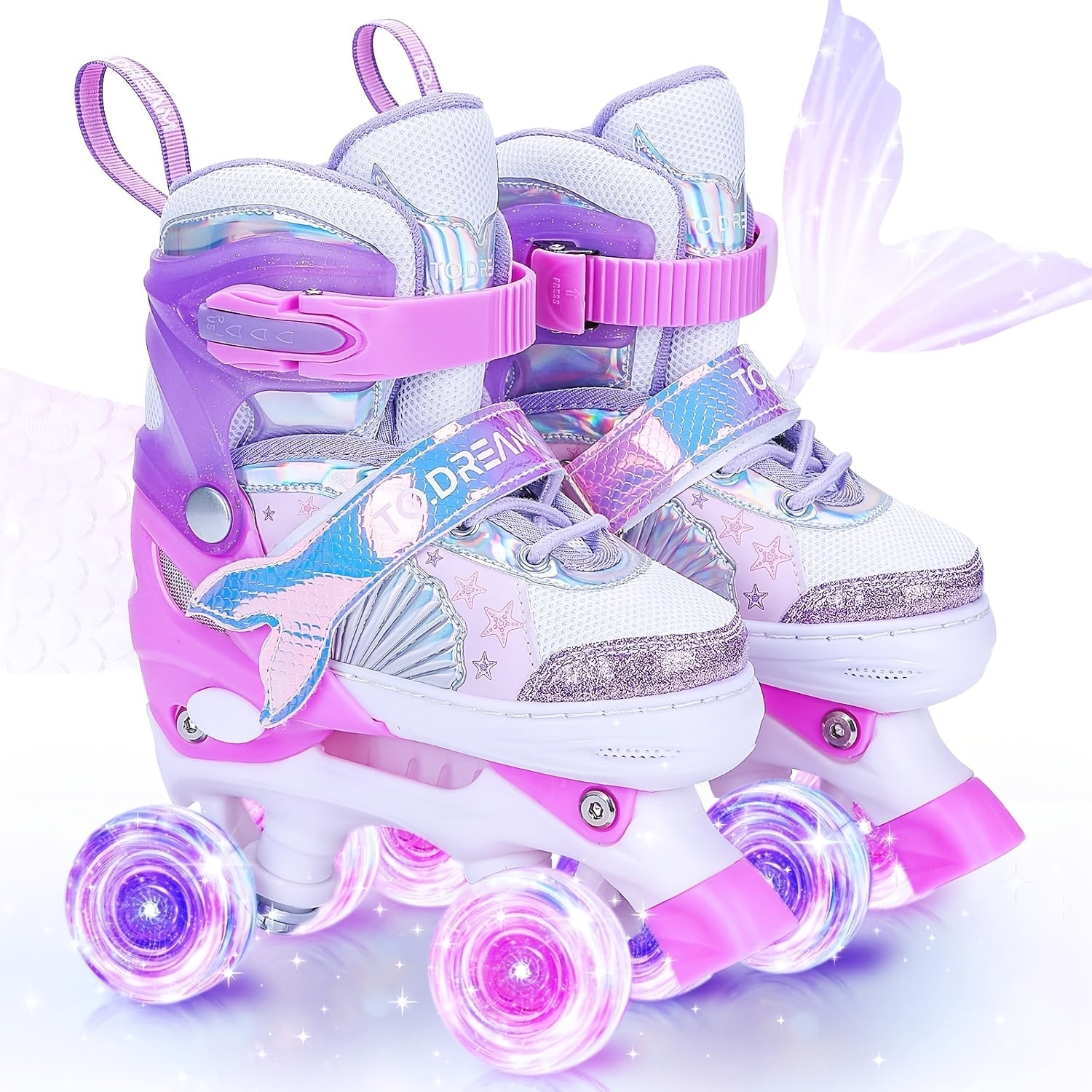 Adjustable Roller Skates for Kids – Glittering Star Pattern with Light-Up Wheels