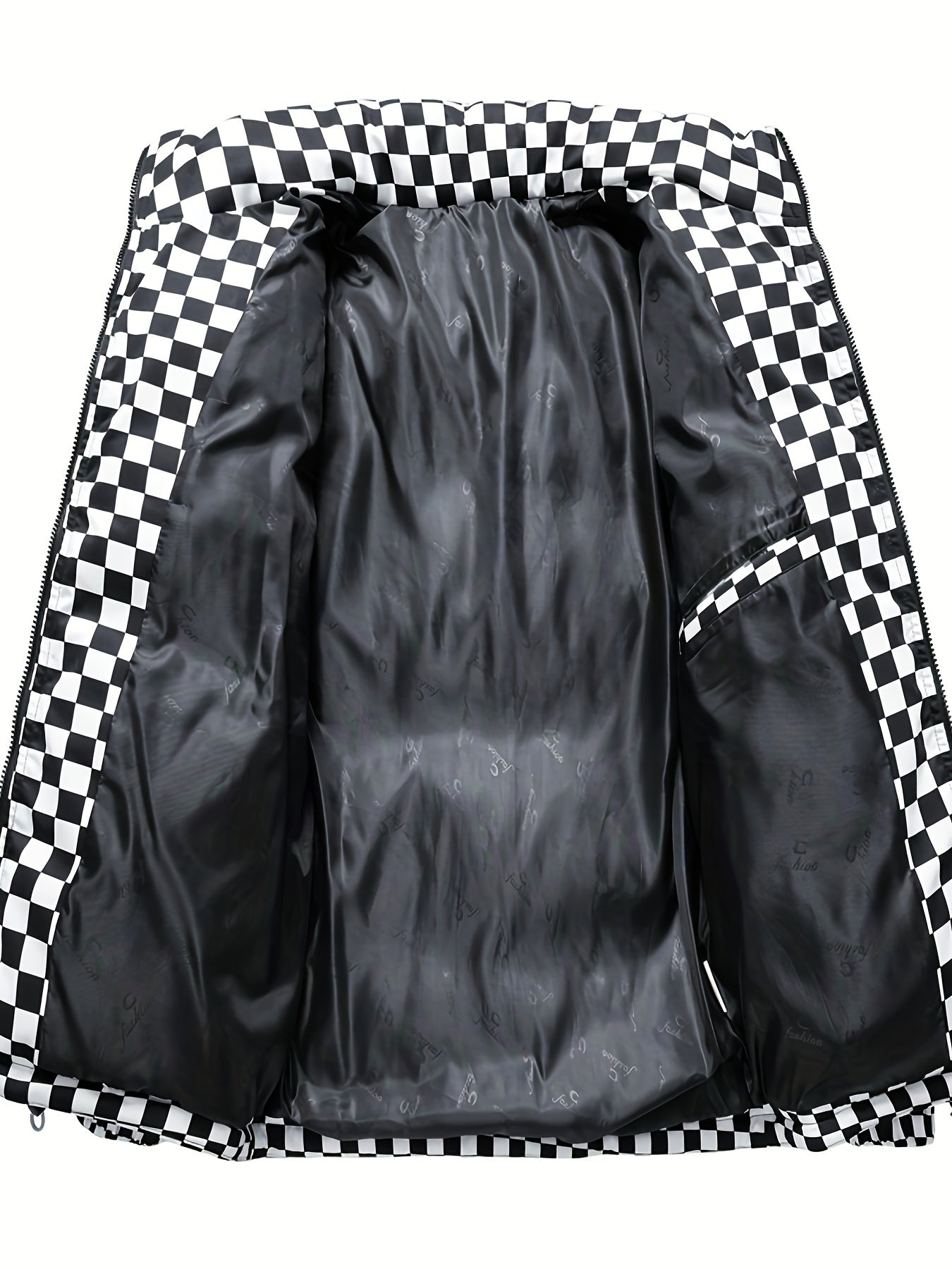 Stylish Checkered Puffer Jacket for Men – Breathable and Warm Winter Jacket with Stand-Up Collar