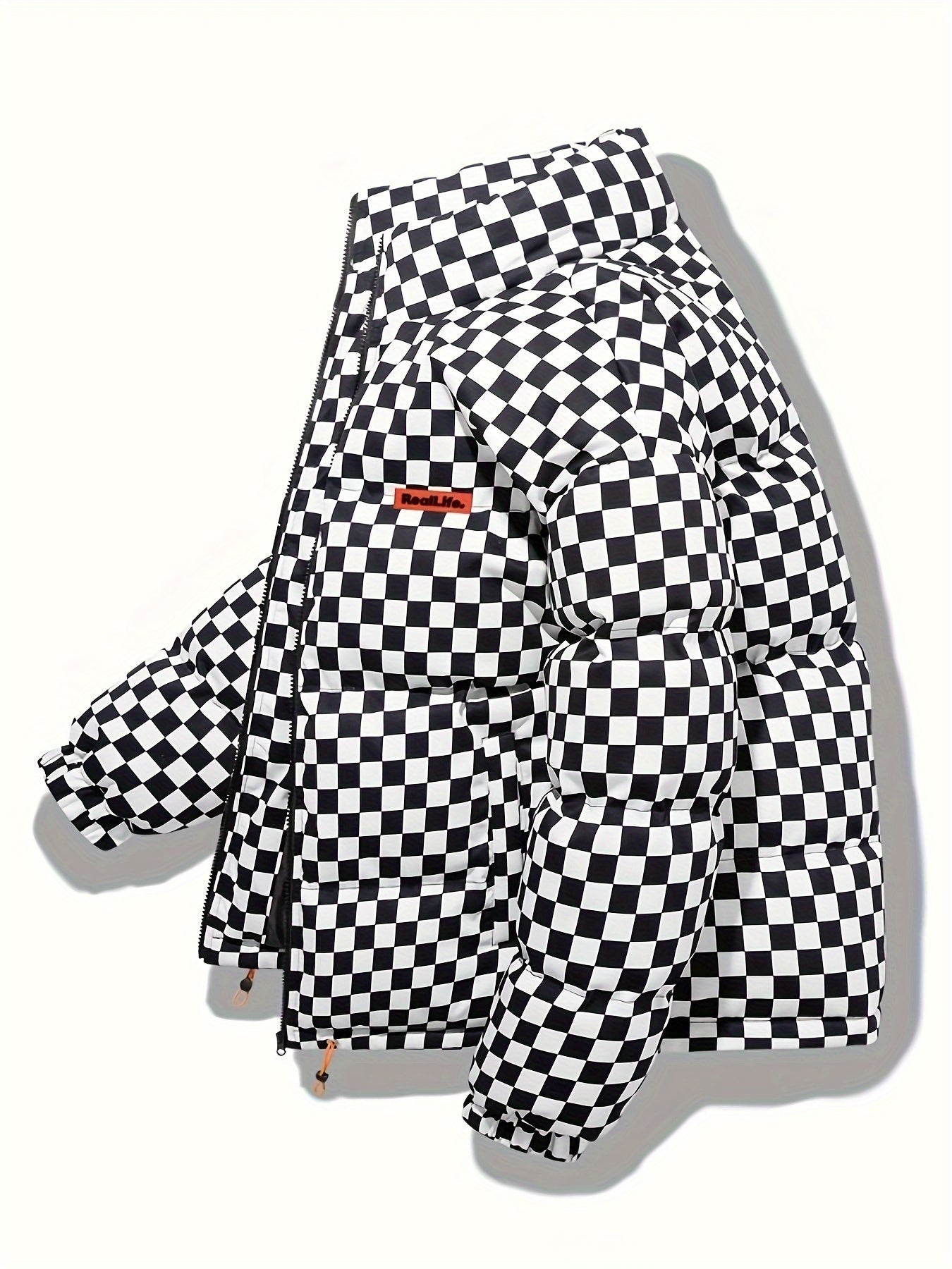 Stylish Checkered Puffer Jacket for Men – Breathable and Warm Winter Jacket with Stand-Up Collar