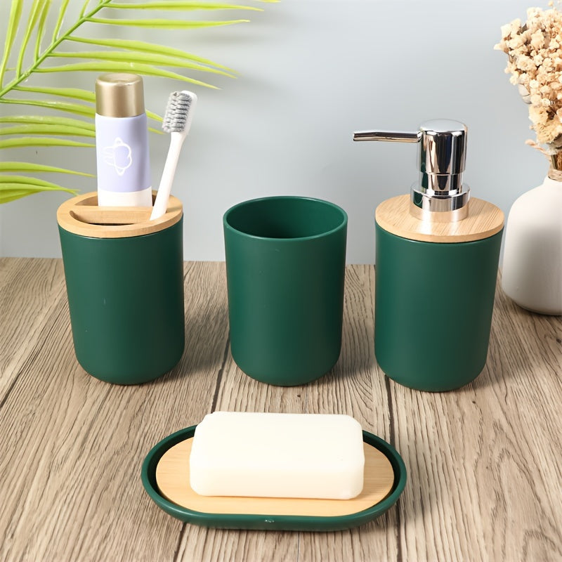 Bathroom Accessories Set with Bamboo Lid – 4-Piece Set for Bathroom Decor