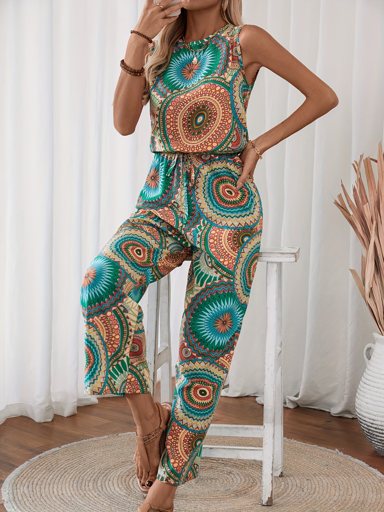 Casual Mandala Print Jumpsuit for Women – Sleeveless and Breathable for Summer Days