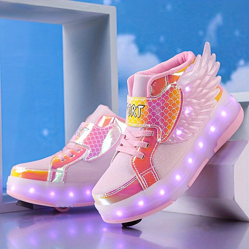 Glowing Roller Skate Sneakers with Wings – USB Rechargeable for Girls and Teens