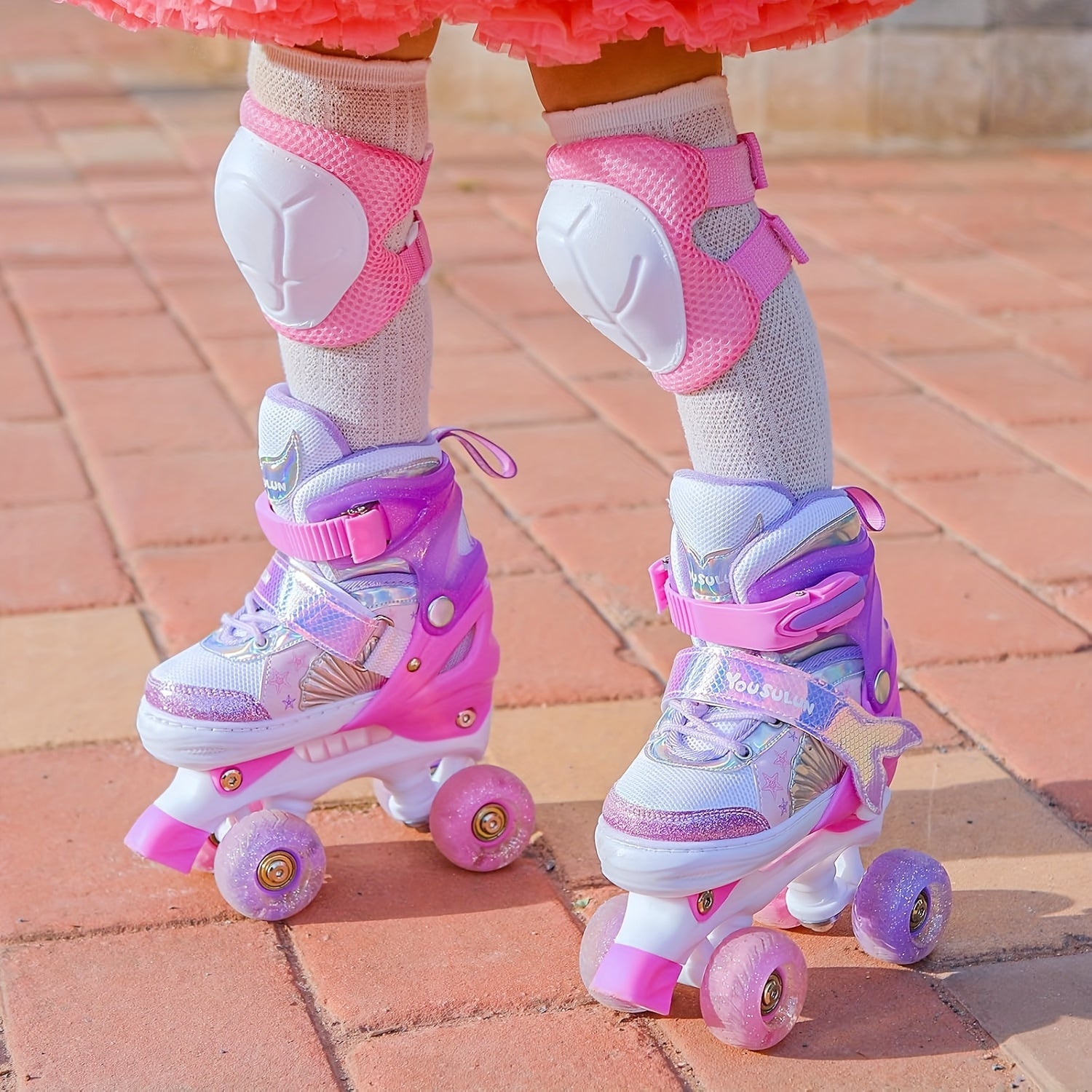 Adjustable Roller Skates for Kids – Glittering Star Pattern with Light-Up Wheels