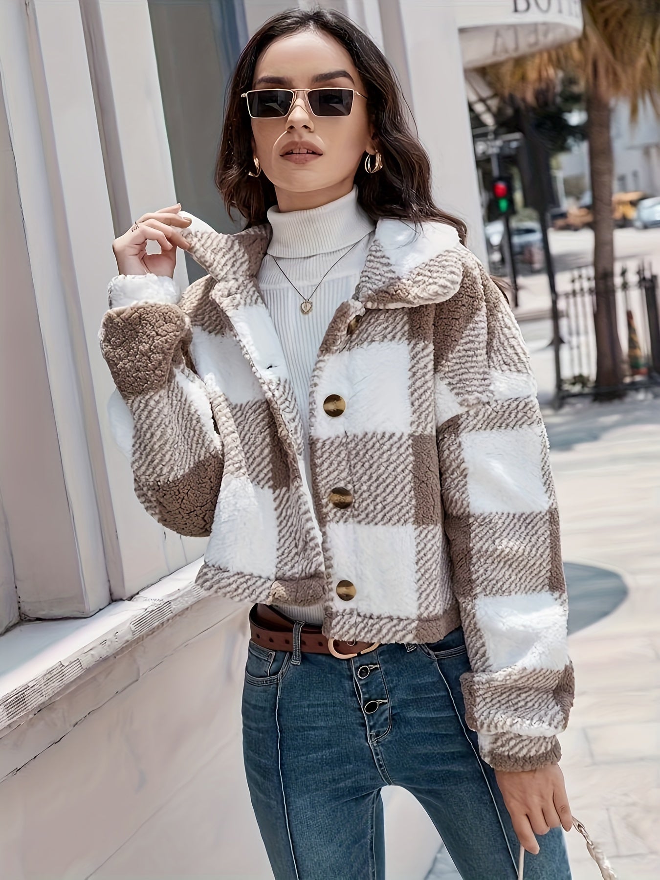 Luna Checkered Teddy Jacket - Warmth and Style for Women