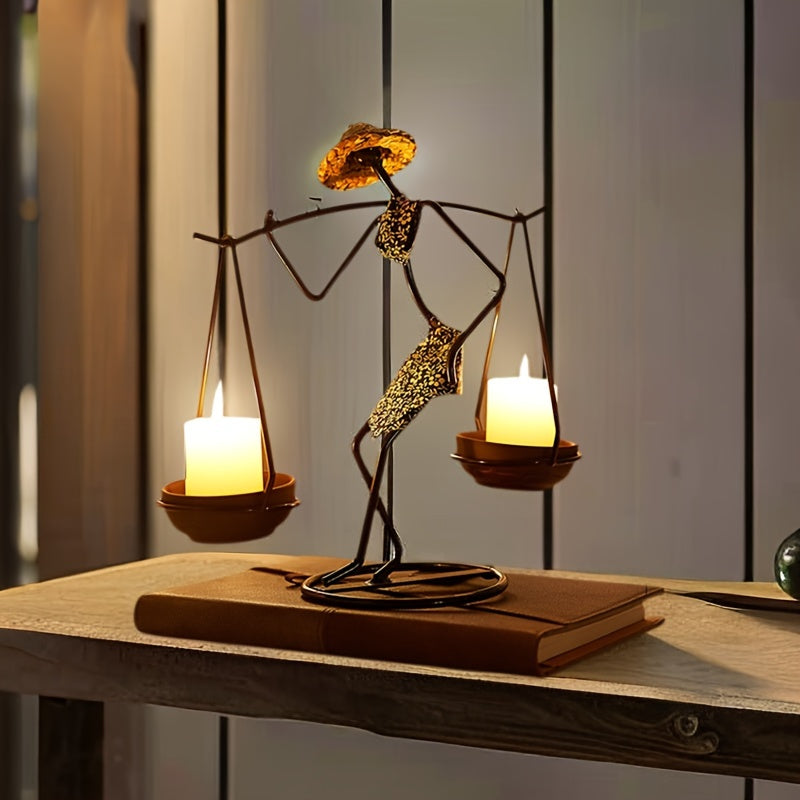 Creative Candle Holder in Balance Shape – Artistic Table Decoration Made of Cast Iron for a Warm Atmosphere