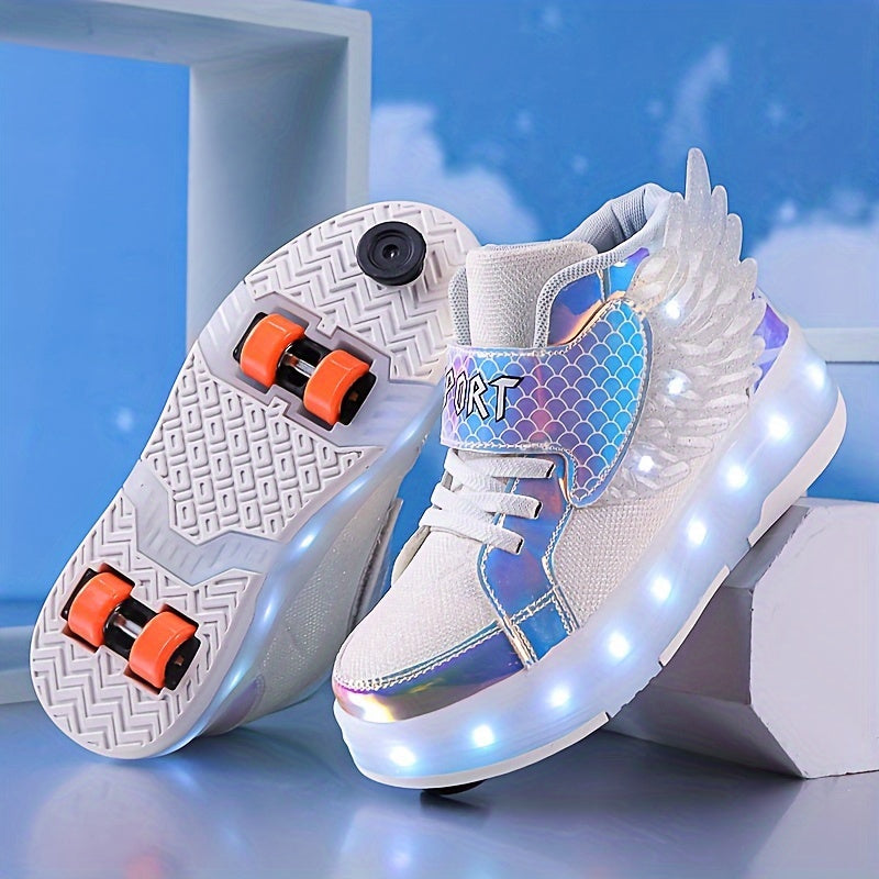 Glowing Roller Skate Sneakers with Wings – USB Rechargeable for Girls and Teens