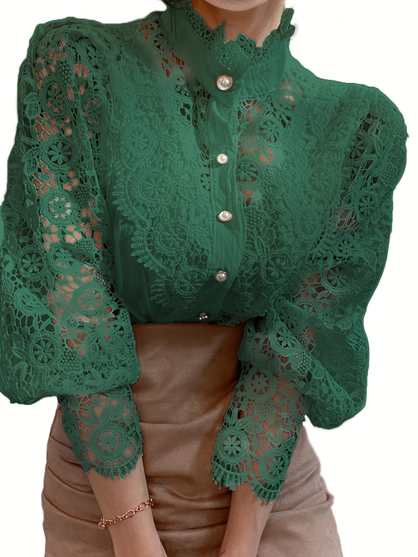 Victorian Inspired Blouse with Pearl Button - Subtle Elegance for Any Occasion