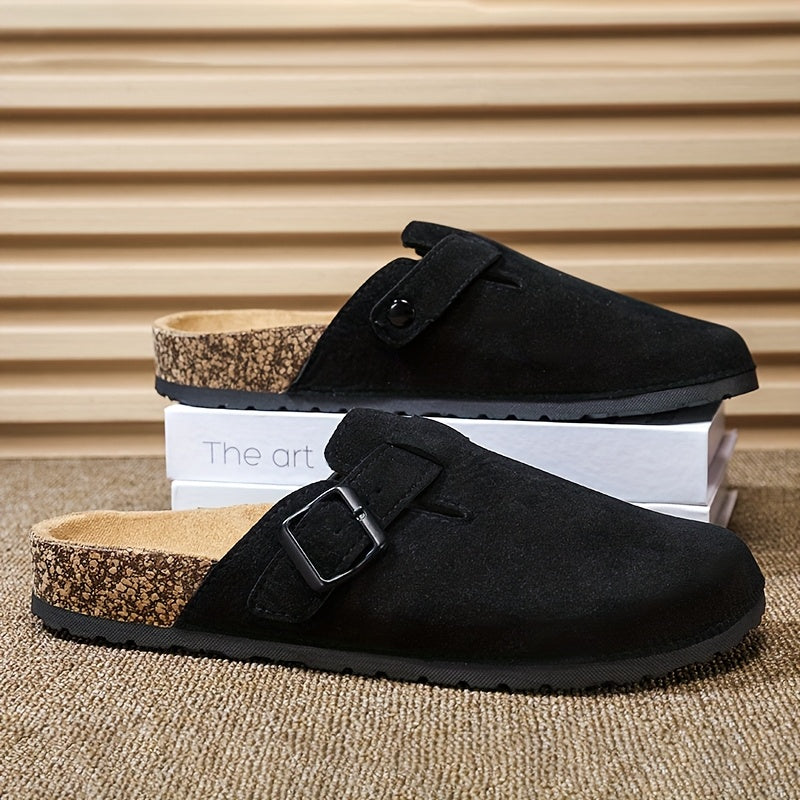 Unisex Slip-on Faux Suede Mules – Lightweight and Comfortable with Cork Sole