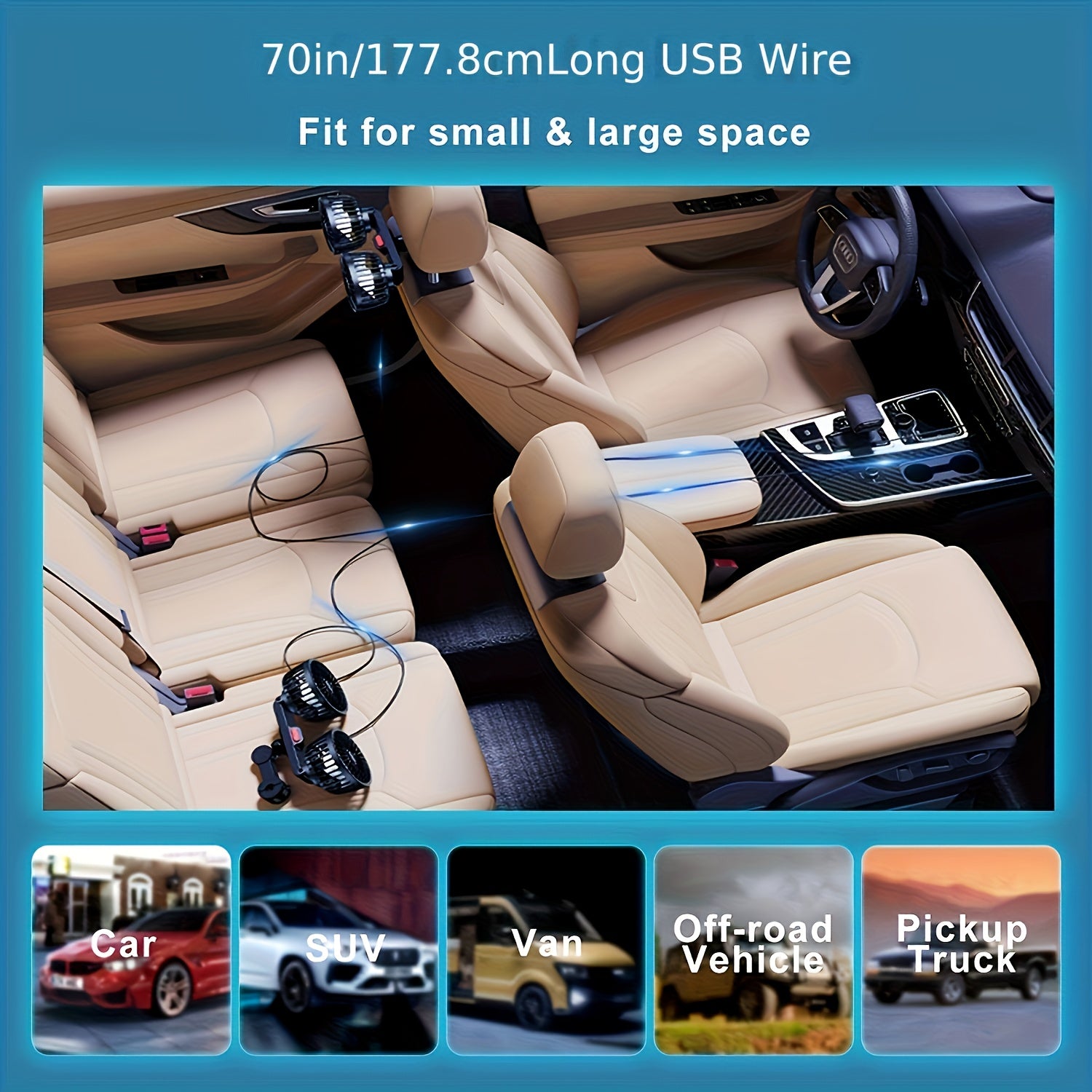 Portable Dual Car Fan – 5-Blade 360° Rotating Ultra-Quiet