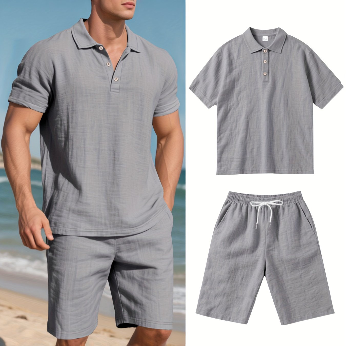 Men's Linen Polo and Shorts Set – Comfortable and Casual for Warm Days