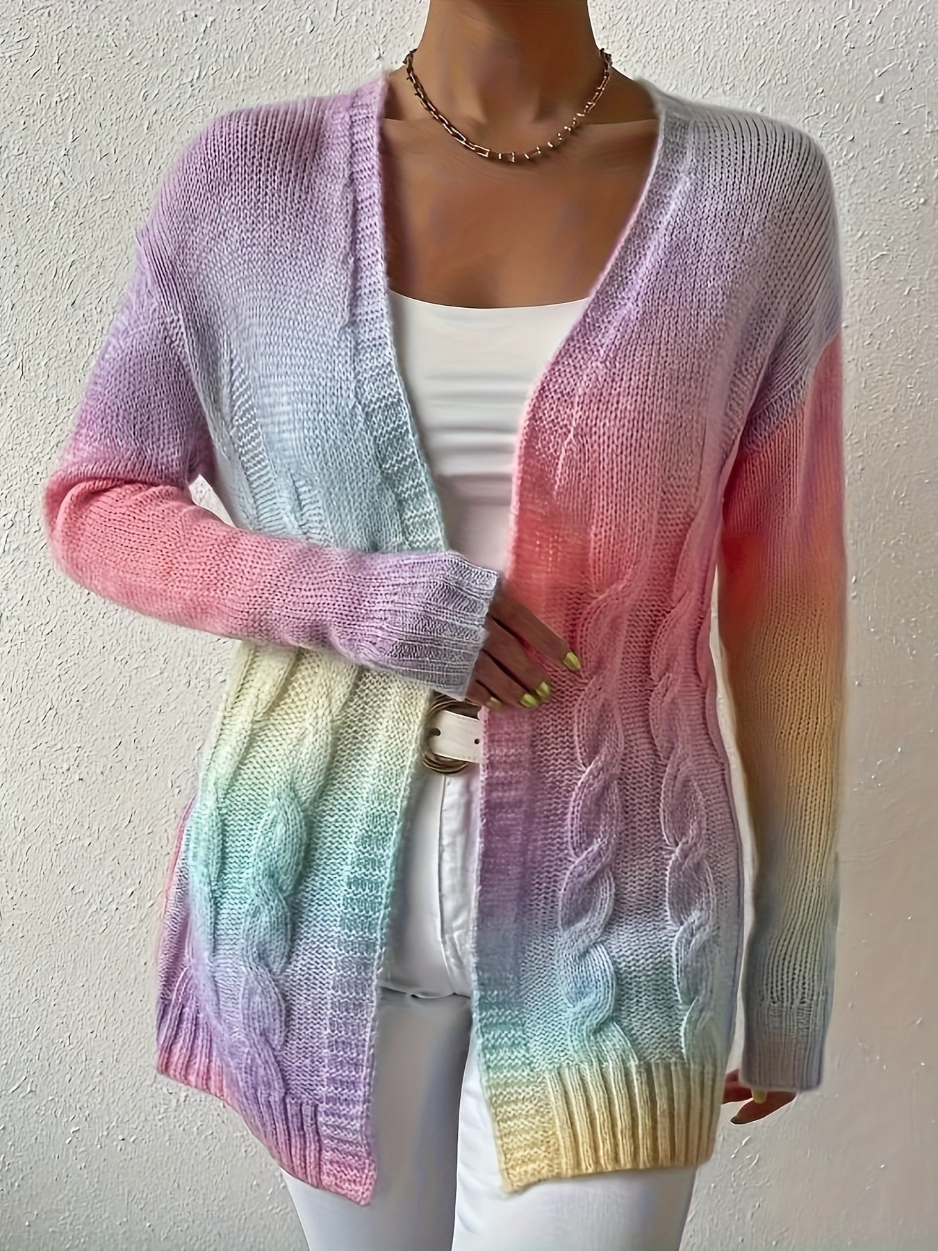 Pastel Gradient Open Front Cardigan – Stylish and Comfortable for Autumn and Spring