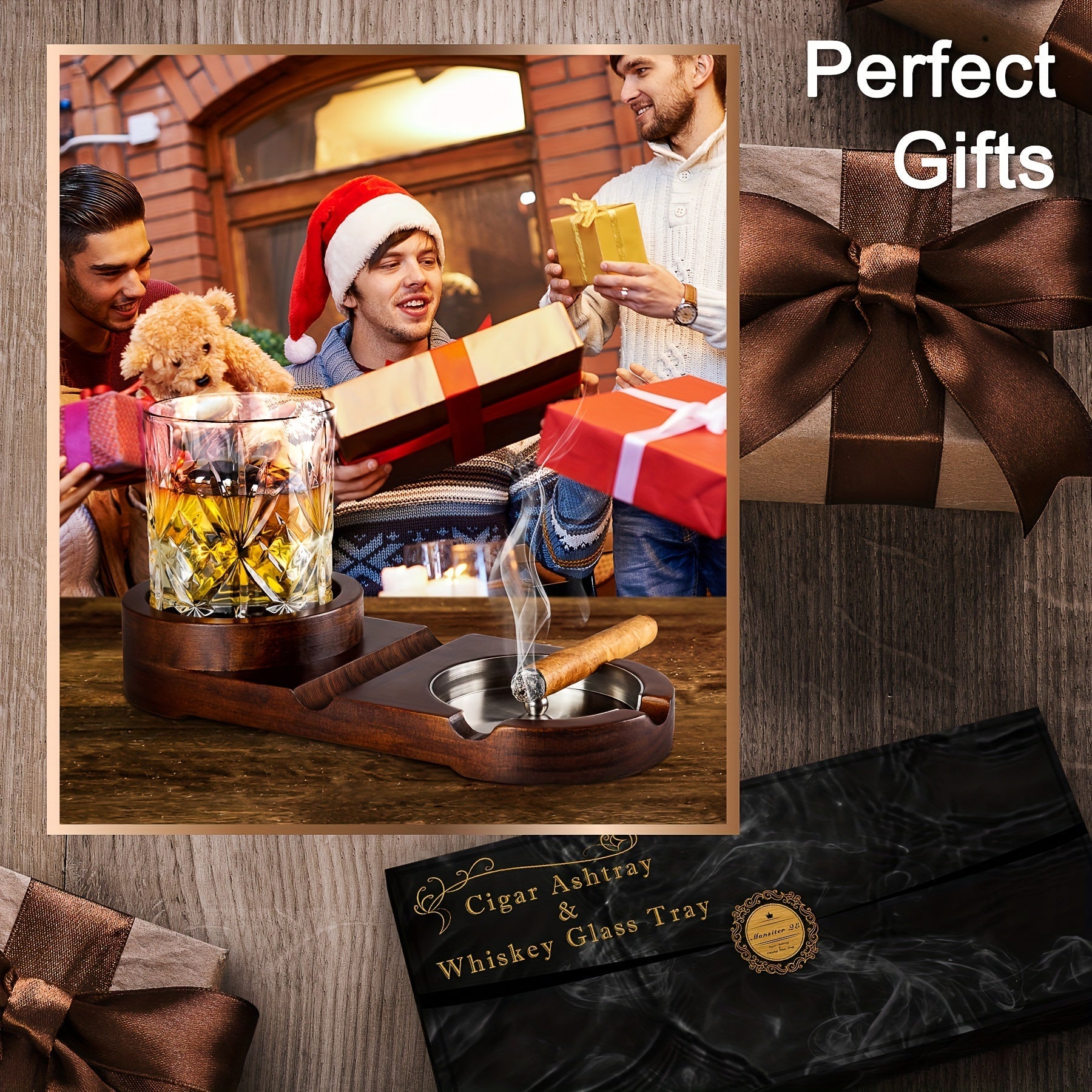 Creative Cigar Ashtray and Whiskey Glass Tray - The Perfect Father's Day Gift or Corporate Gift
