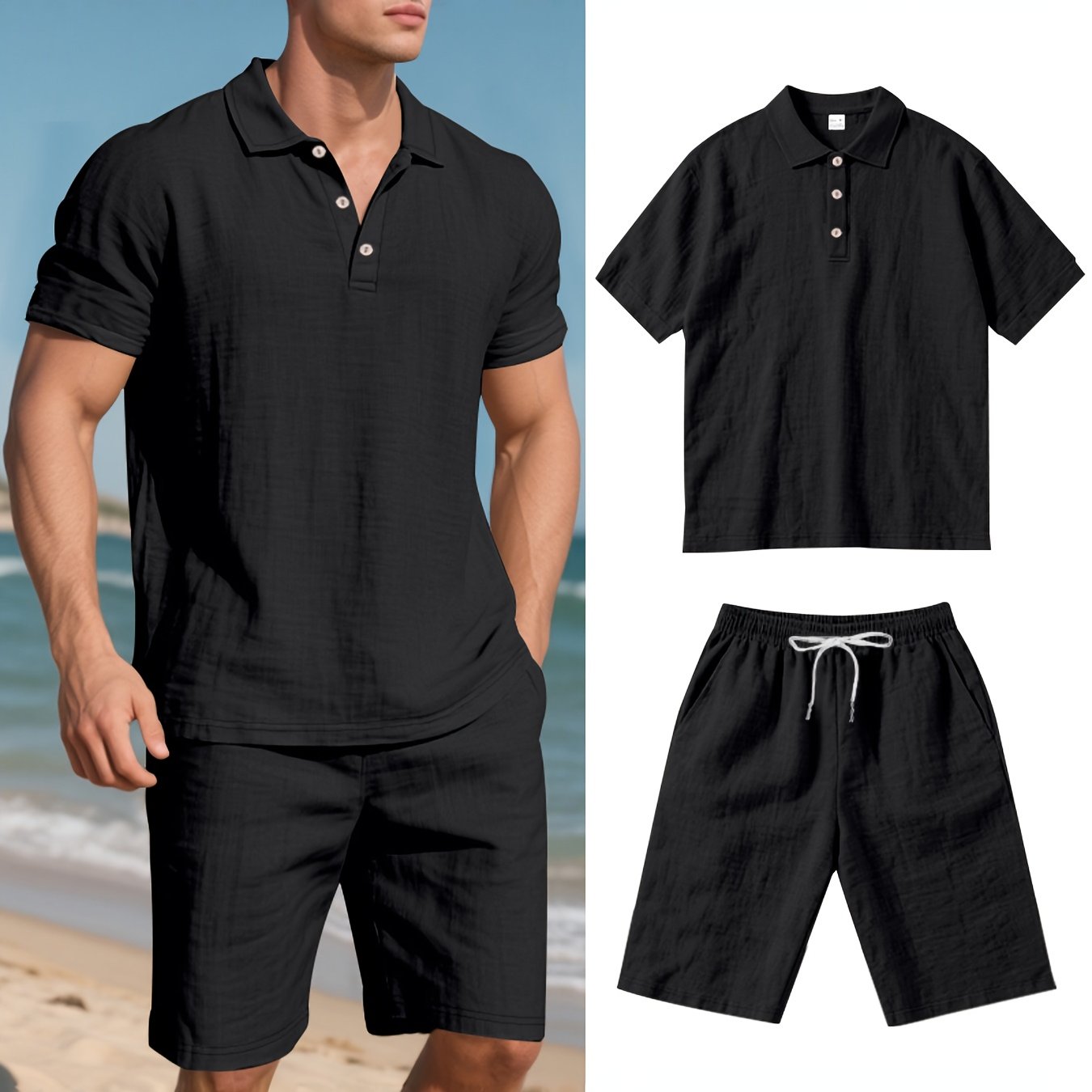Men's Linen Polo and Shorts Set – Comfortable and Casual for Warm Days