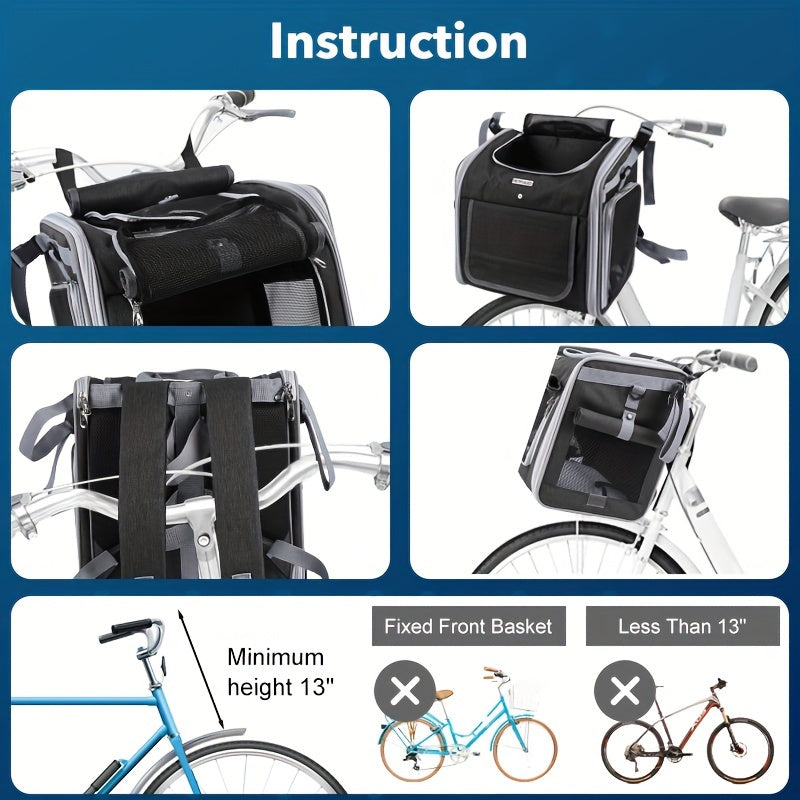 Expandable Pet Bicycle Basket – Comfortable and Safe for Small Dogs and Cats