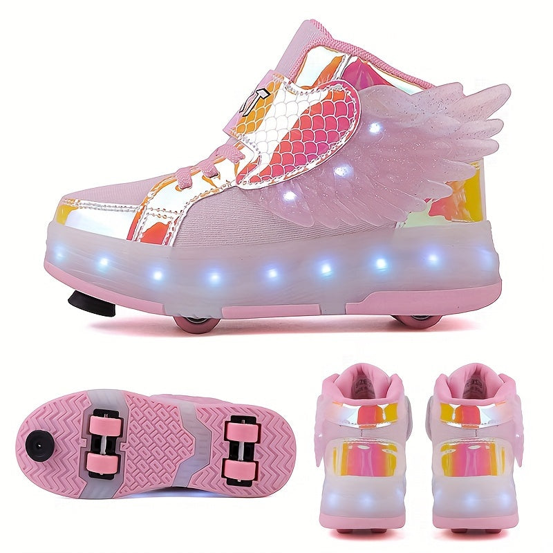 Glowing Roller Skate Sneakers with Wings – USB Rechargeable for Girls and Teens