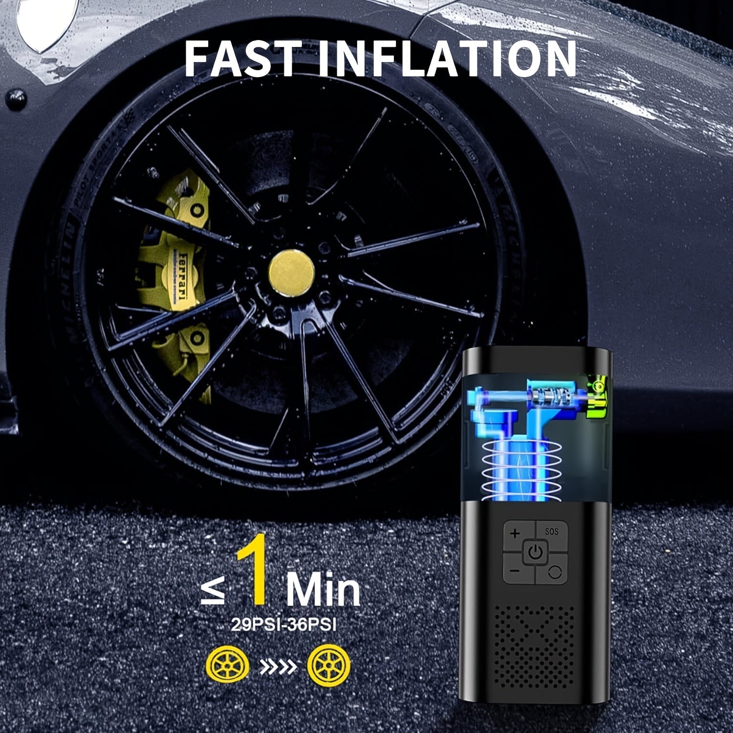 Portable Air Compressor – Smart Tire Inflator with LCD Screen and LED Lights