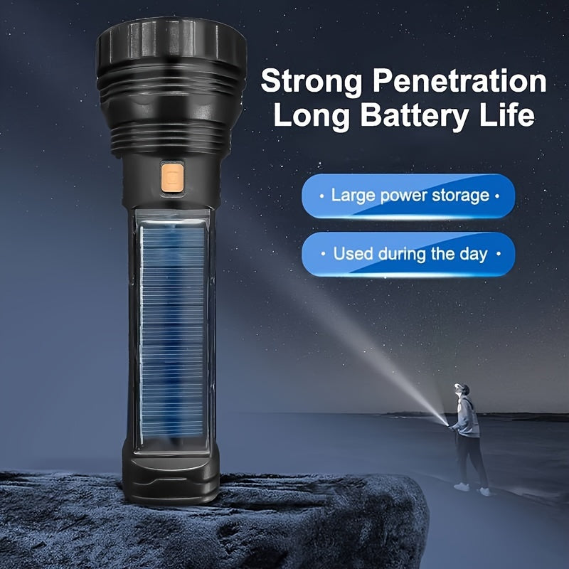 SolarBeam LED Flashlight - Rechargeable with Solar Panel & USB