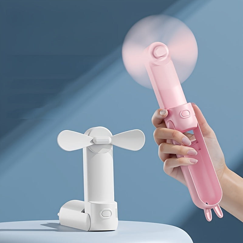 Mini Handheld Ventilator – 2-in-1 USB Rechargeable Fan with Cute Rabbit Design for Travel and Summer