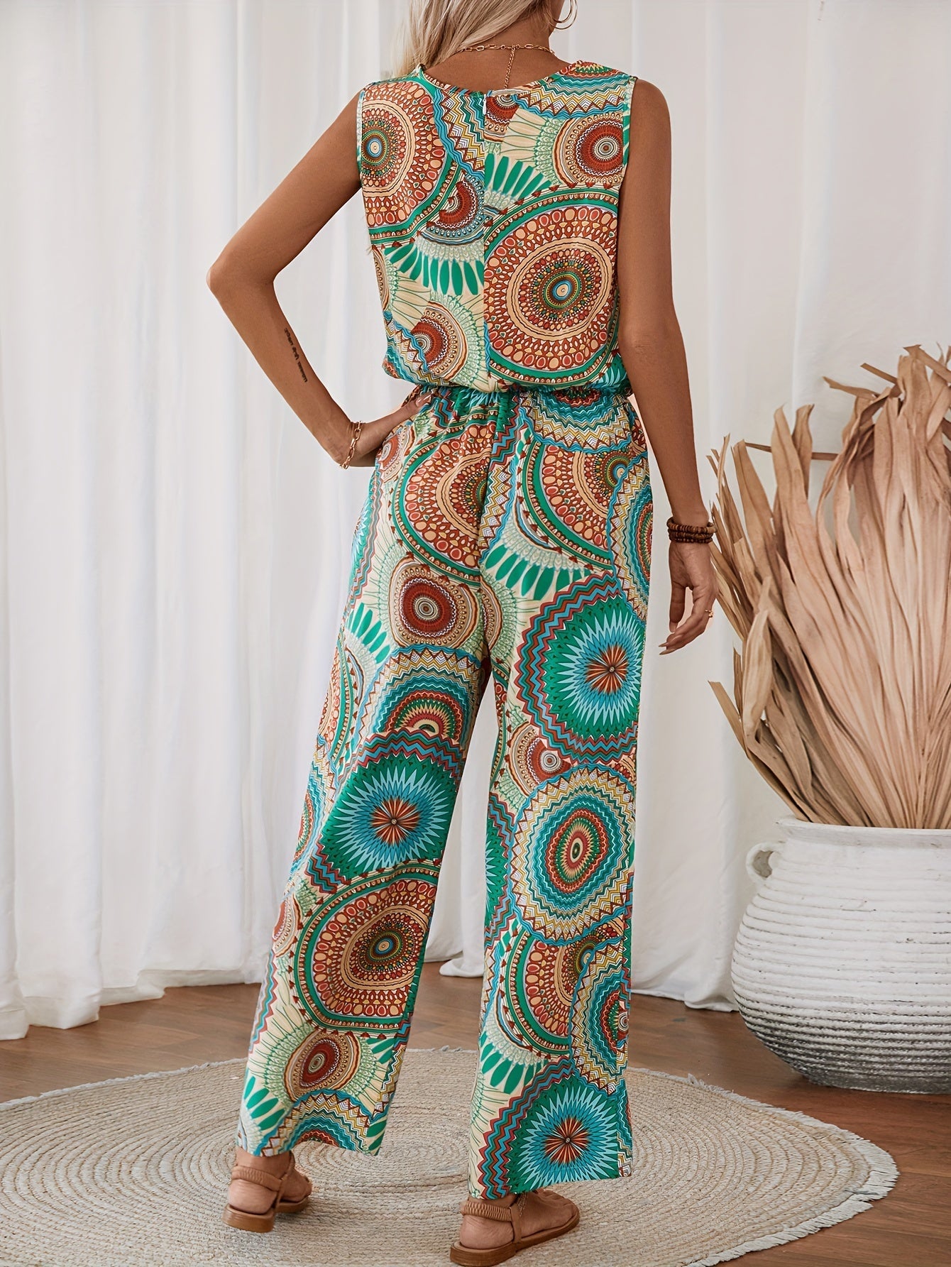 Casual Mandala Print Jumpsuit for Women – Sleeveless and Breathable for Summer Days