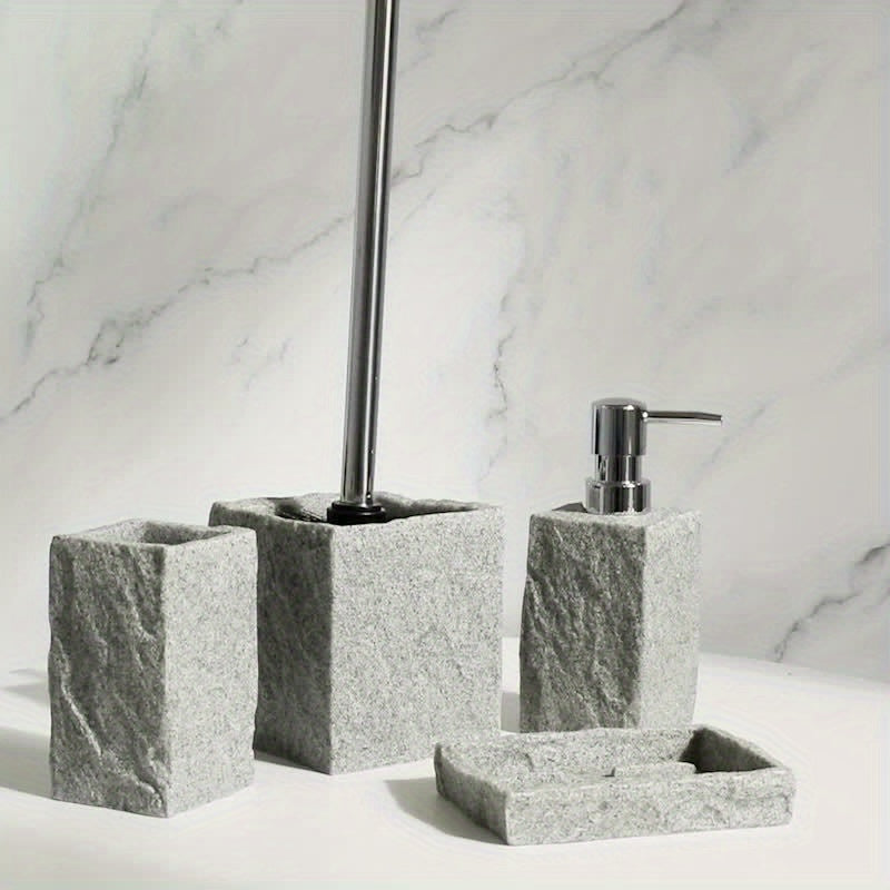 Gray Resin Bathroom Set – Luxury Set of 4 Pieces for an Elegant Bathroom