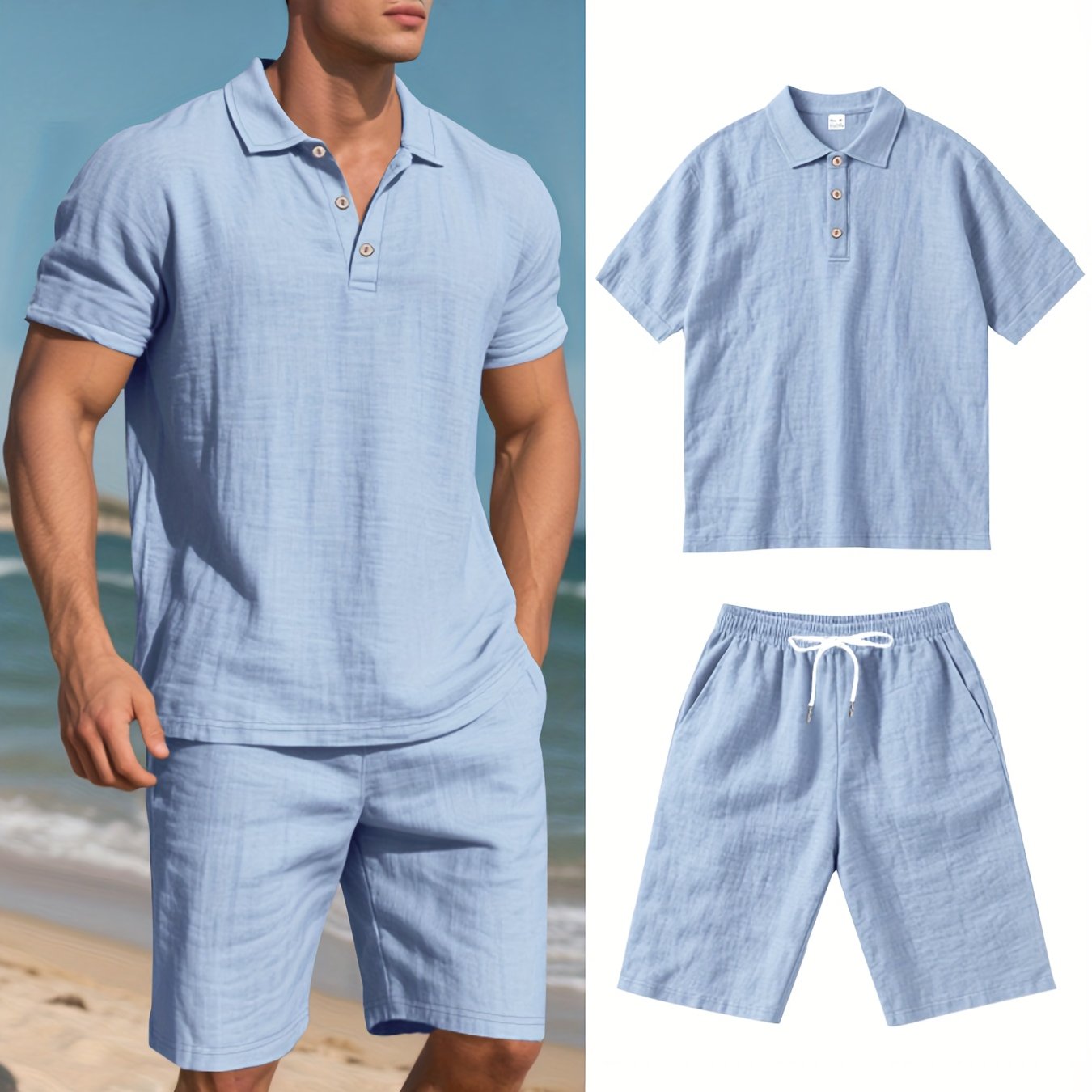 Men's Linen Polo and Shorts Set – Comfortable and Casual for Warm Days