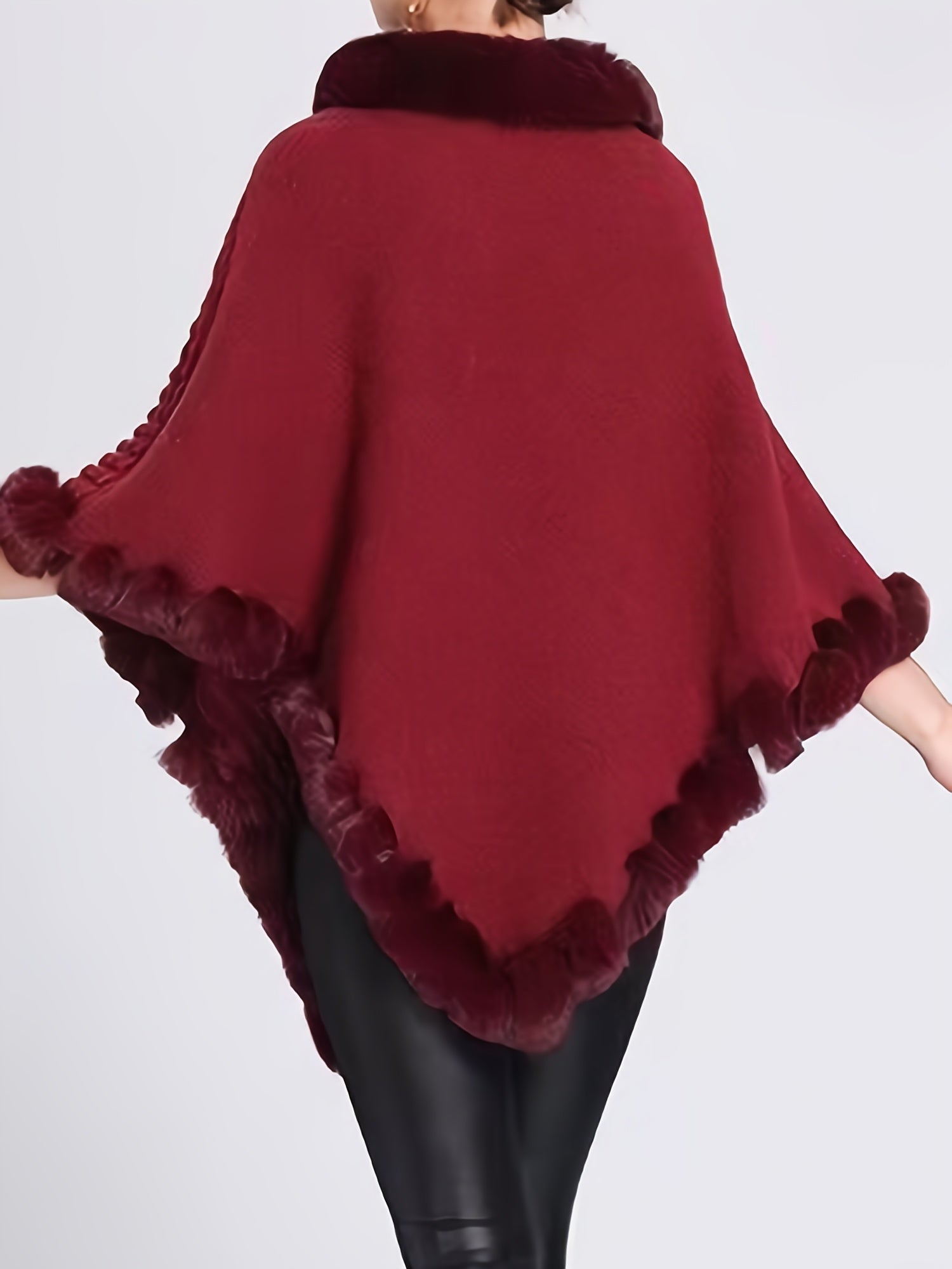 Luxury Thick Knit Turtleneck Sweater for Women - With Faux Fur Trim and Chic Pullover Cape for Winter