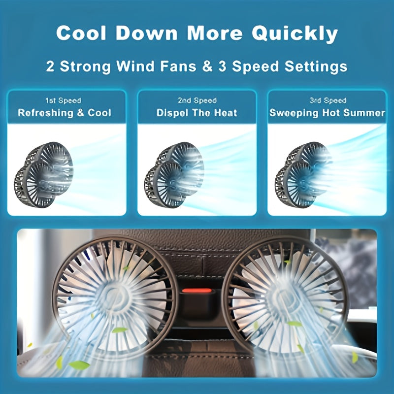 Portable Dual Car Fan – 5-Blade 360° Rotating Ultra-Quiet