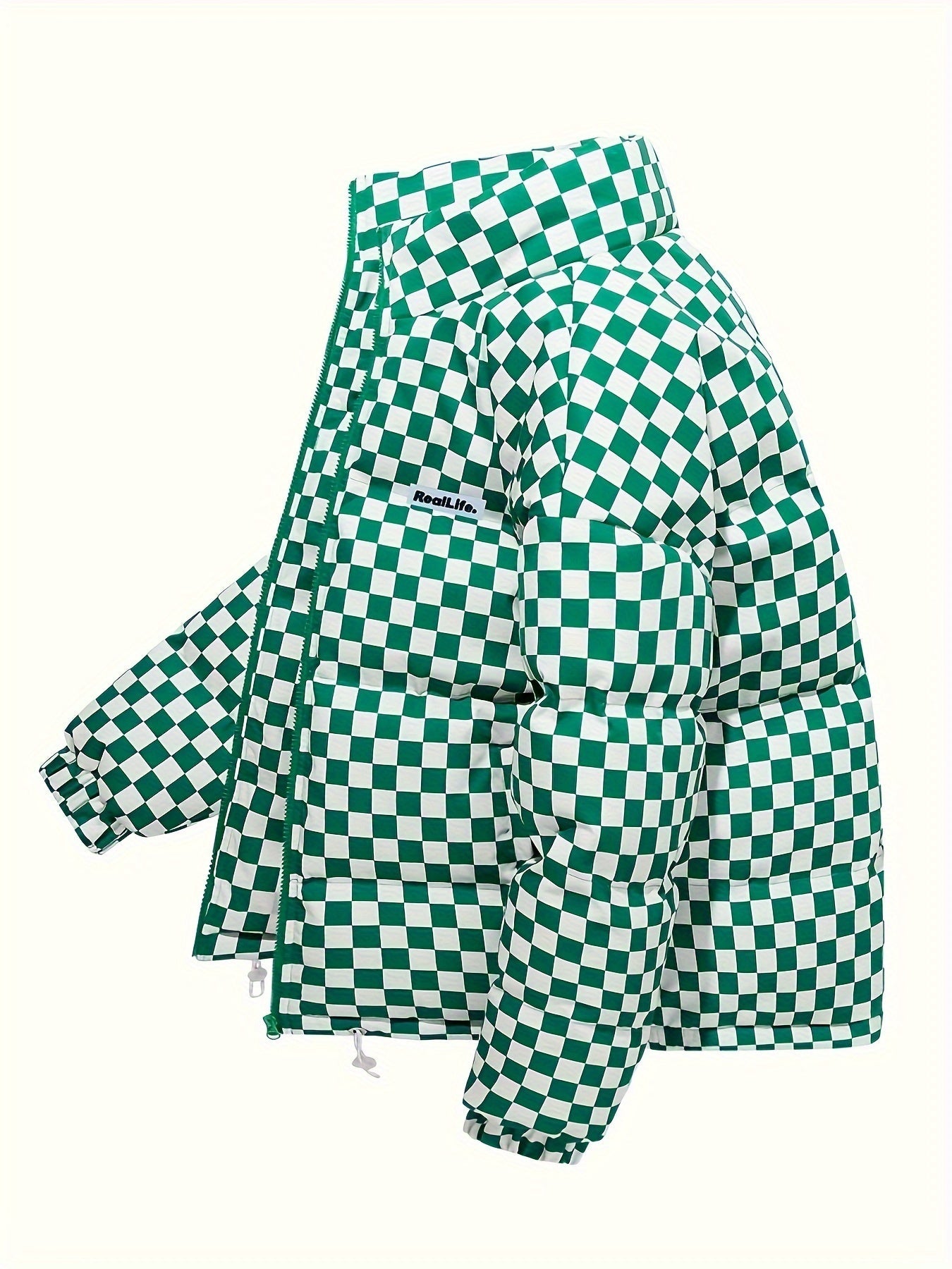 Stylish Checkered Puffer Jacket for Men – Breathable and Warm Winter Jacket with Stand-Up Collar
