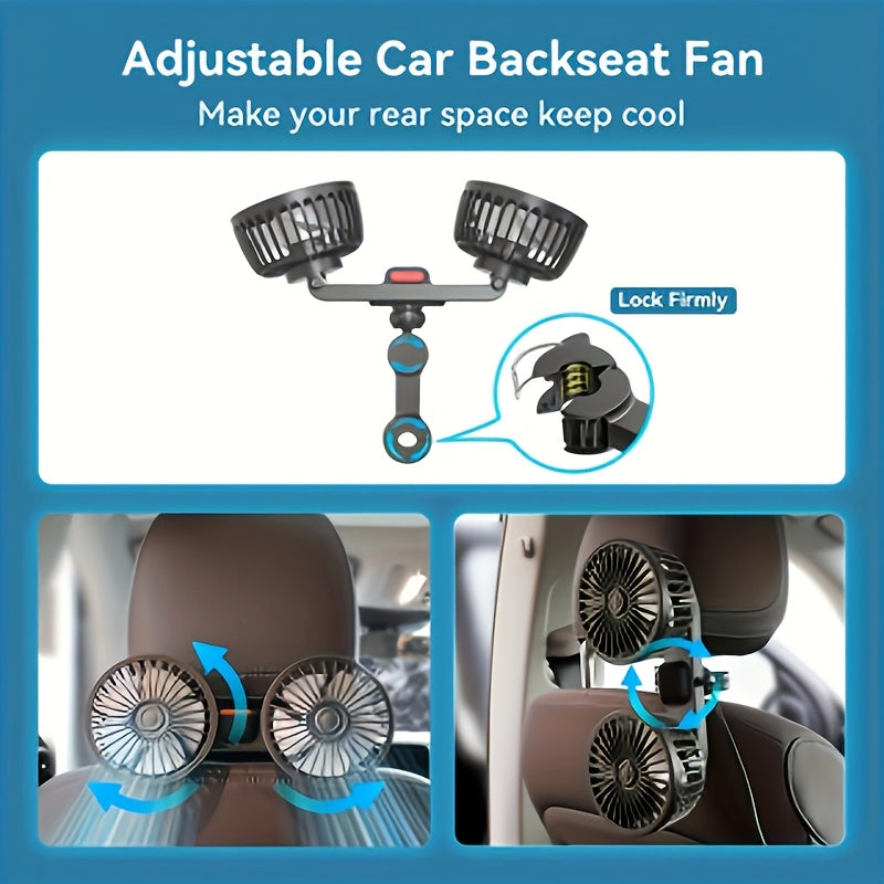 Portable Dual Car Fan – 5-Blade 360° Rotating Ultra-Quiet