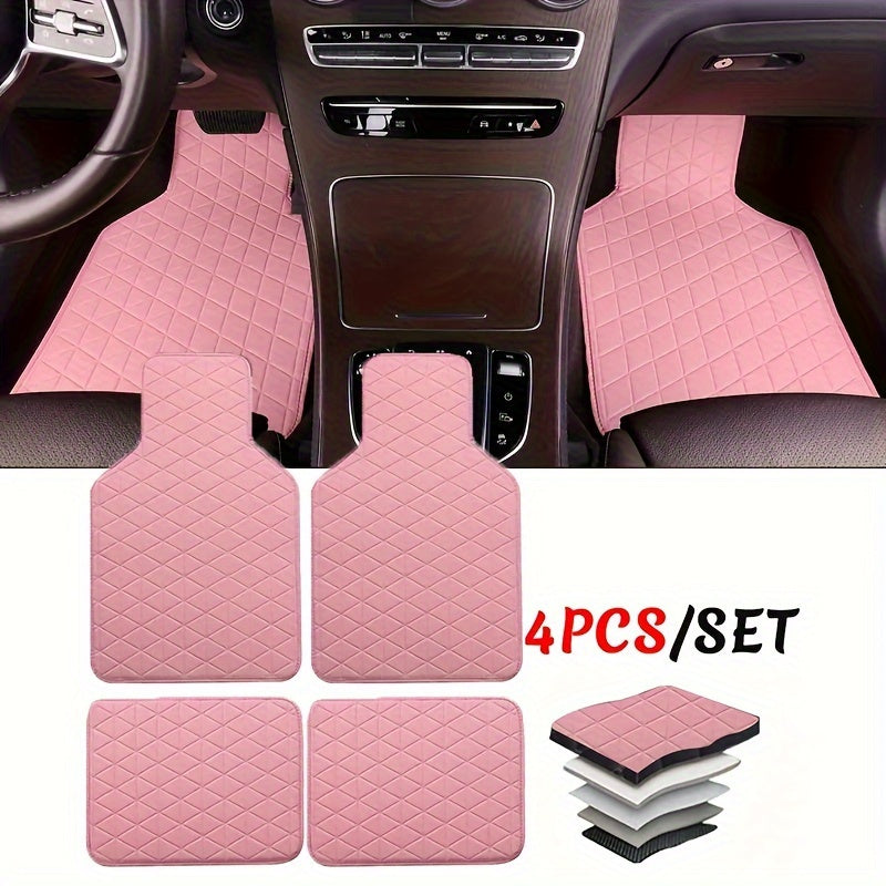 Set of 4 Waterproof PU Leather Floor Mats for Cars – Stylish and Durable
